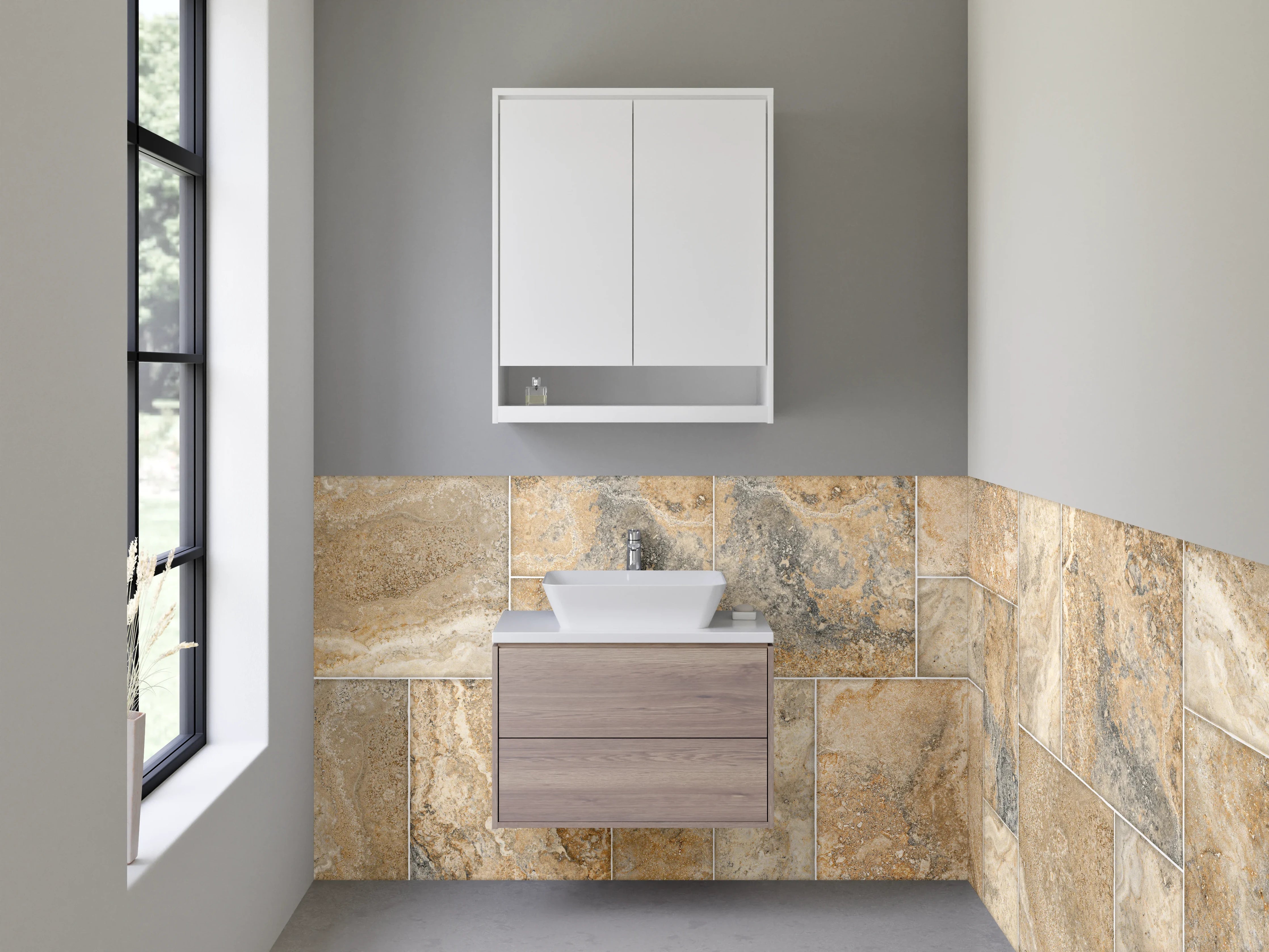 Waschbecken-Rückwand - Travertin Mosaikfliesen Beige Grau
