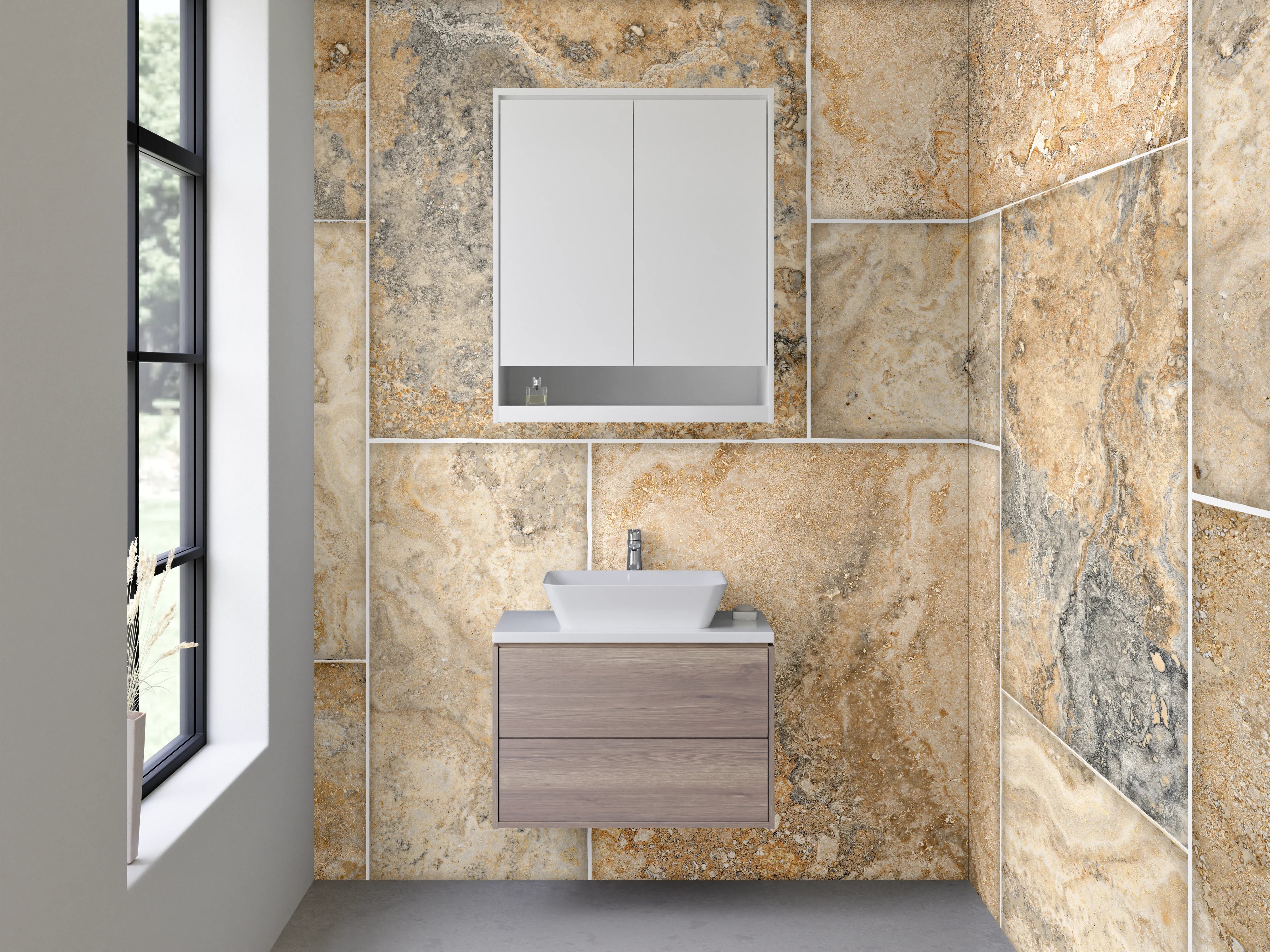 Waschbecken-Rückwand - Travertin Mosaikfliesen Beige Grau
