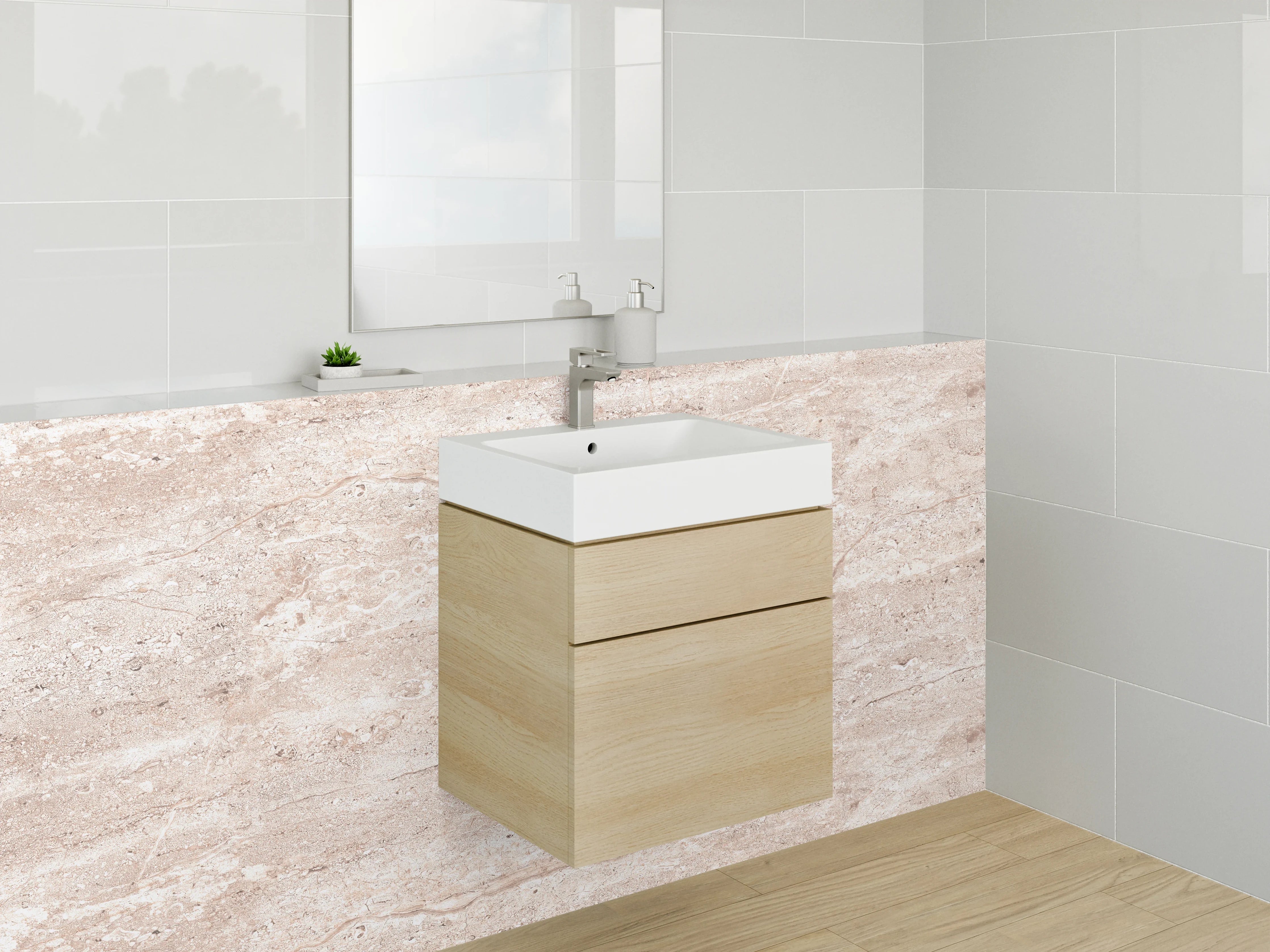 Waschbecken-Rückwand - Travertin-Optik Beige Fliesen