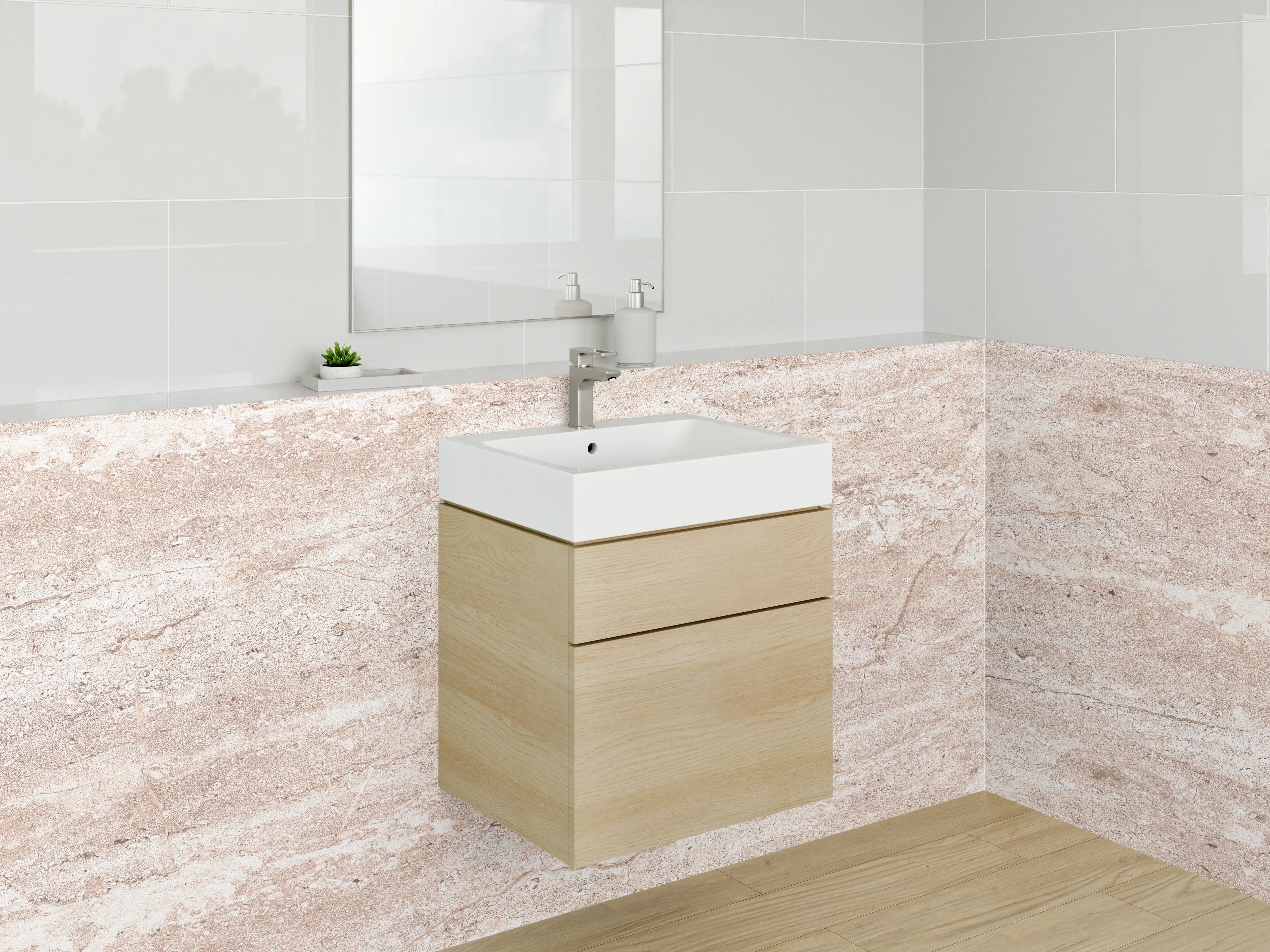 Waschbecken-Rückwand - Travertin-Optik Beige Fliesen