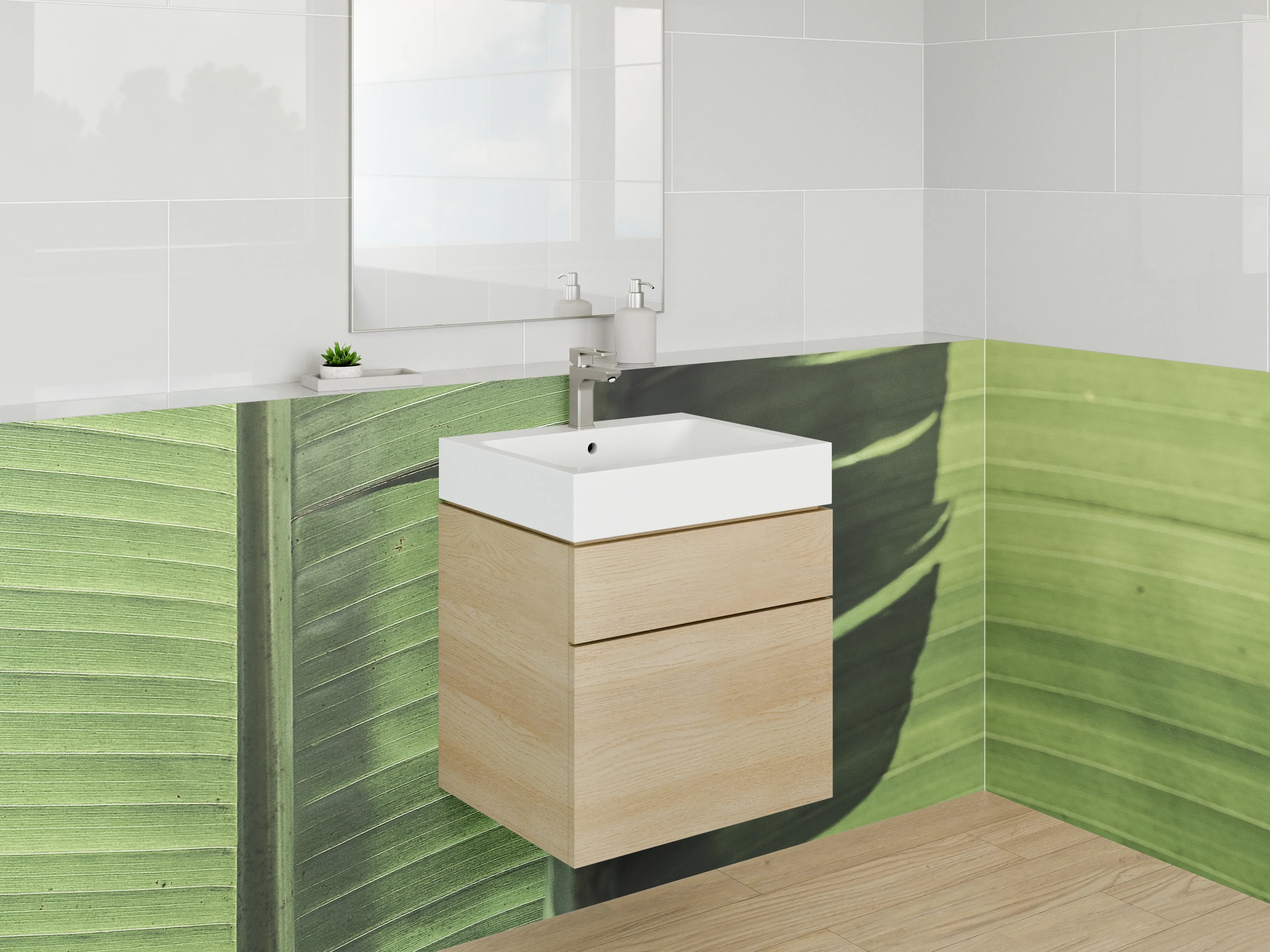 Waschbecken-Rückwand - Tropische Bananenblatt Struktur Grün
