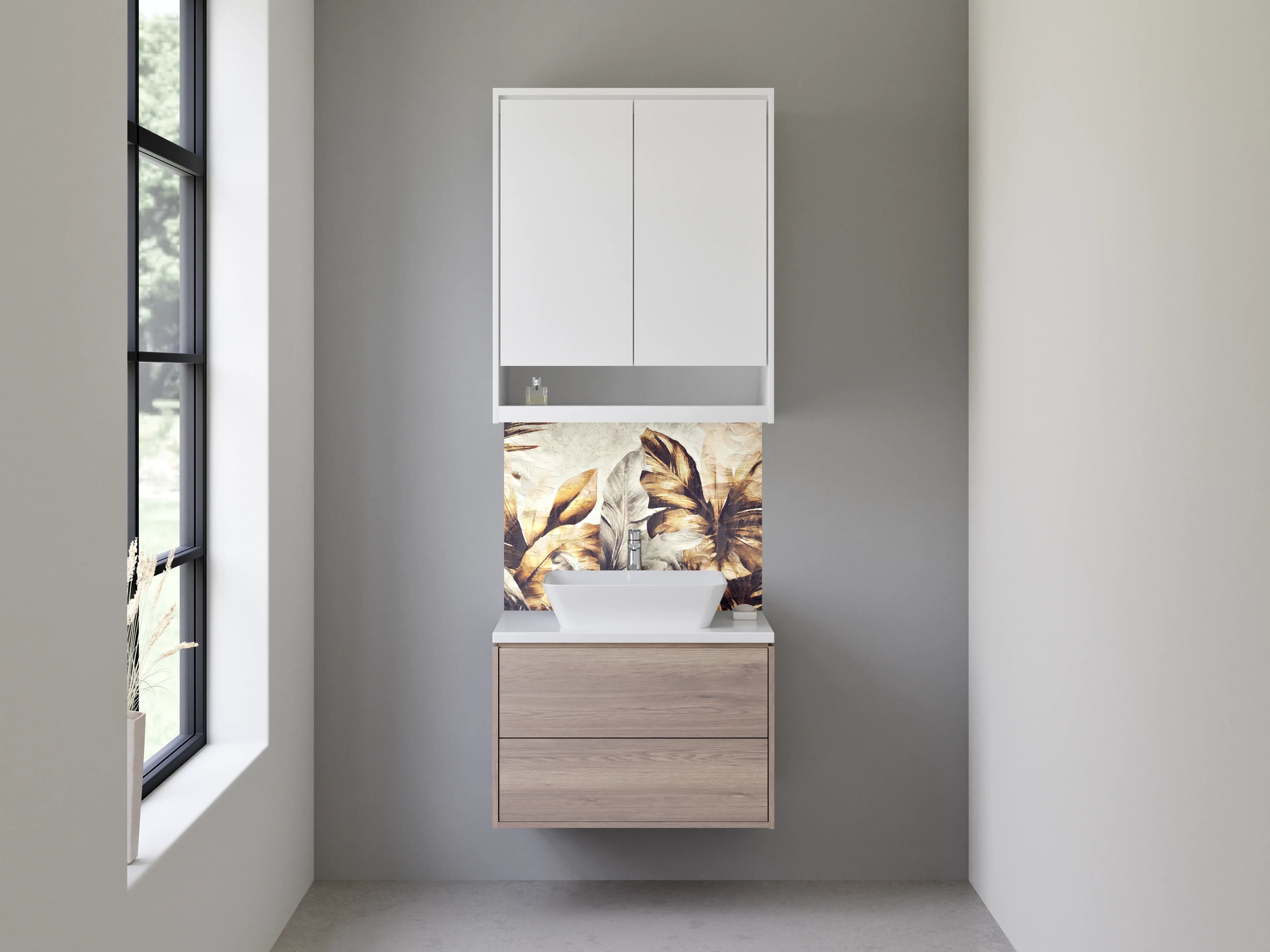 Waschbecken-Rückwand - Tropische Blätter Aquarell Braun Beige