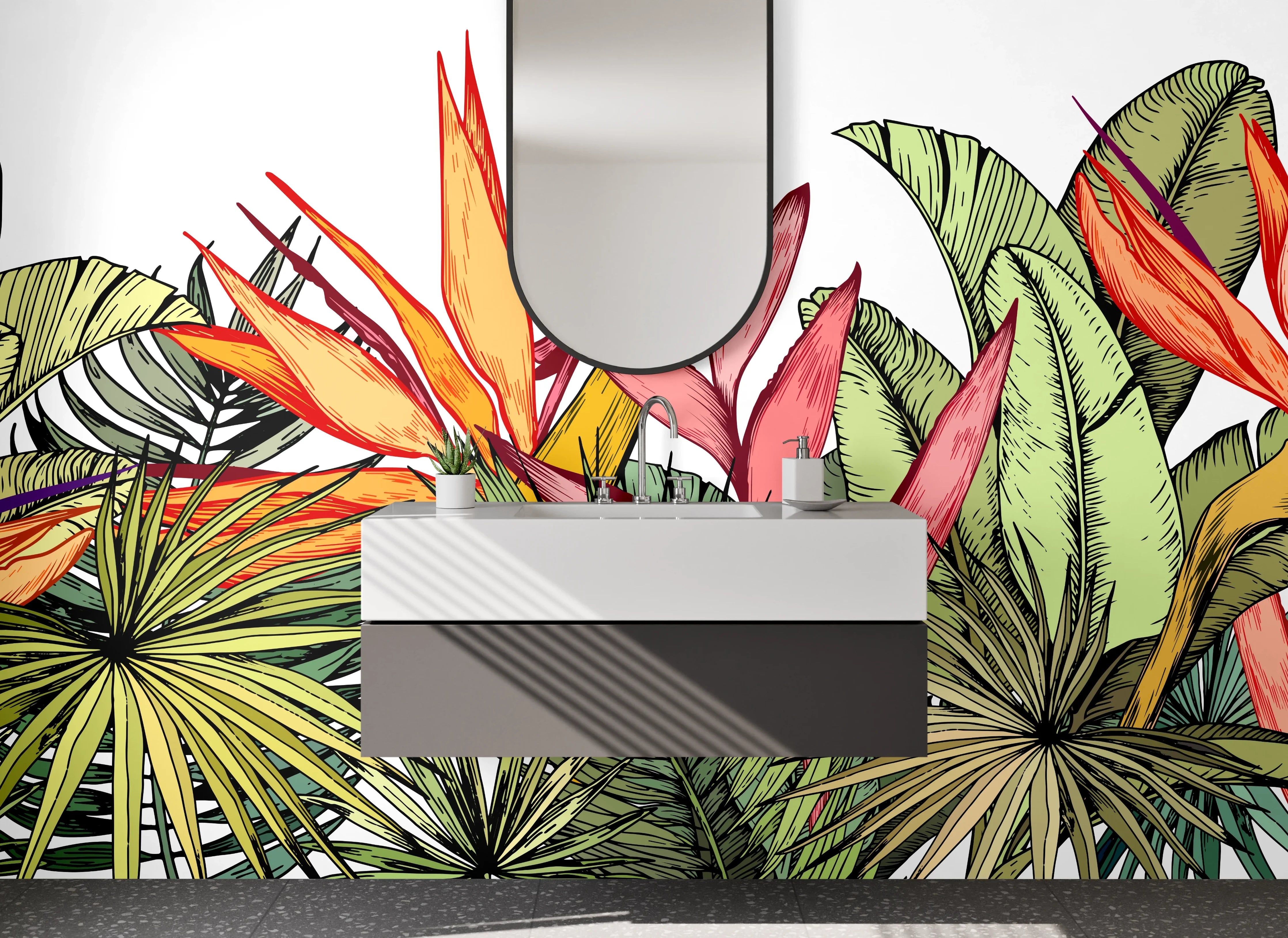 Waschbecken-Rückwand - Tropische Blumen Aquarell Illustration