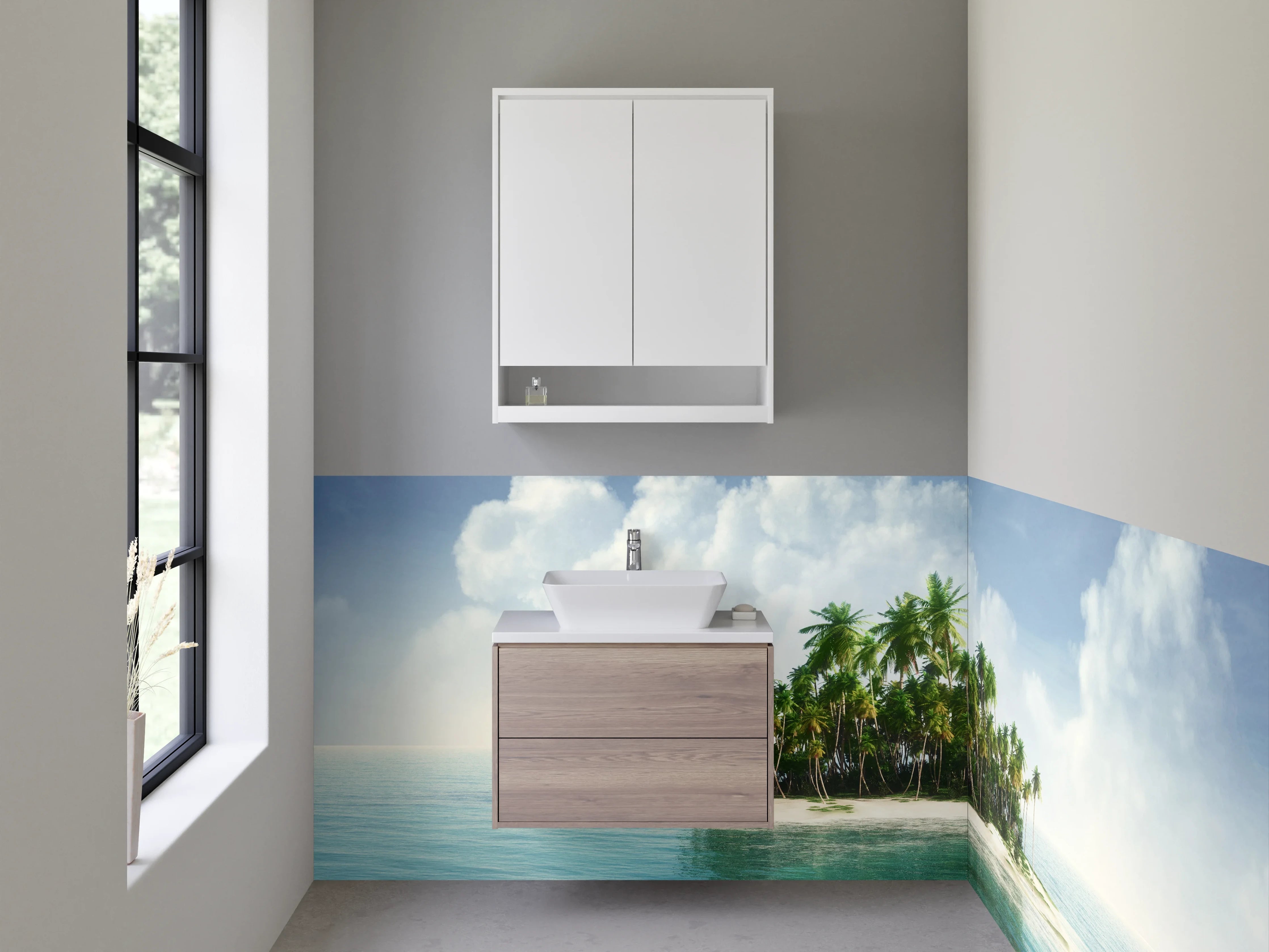 Waschbecken-Rückwand - Tropische Insel mit Palmen