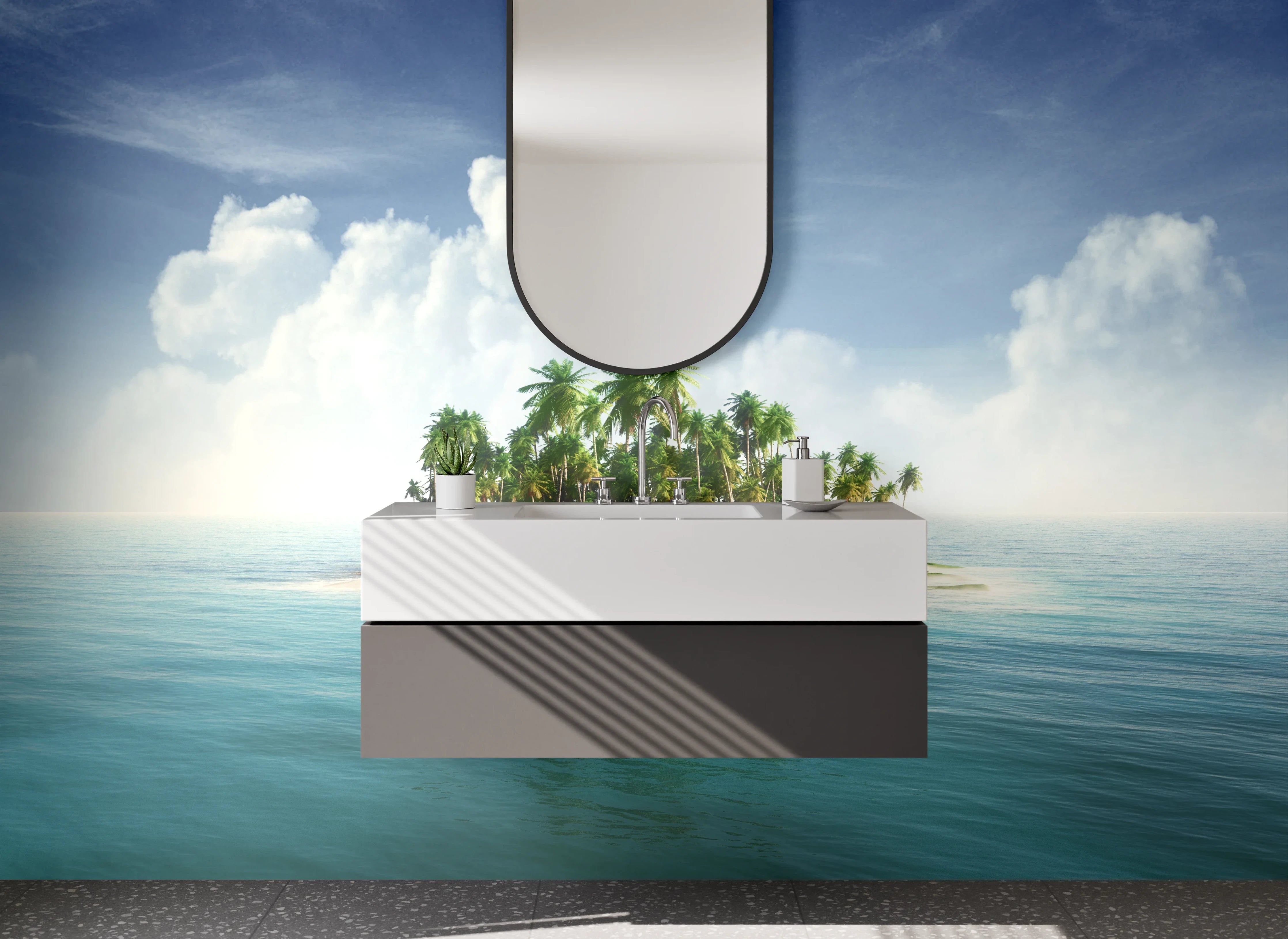 Waschbecken-Rückwand - Tropische Insel mit Palmen