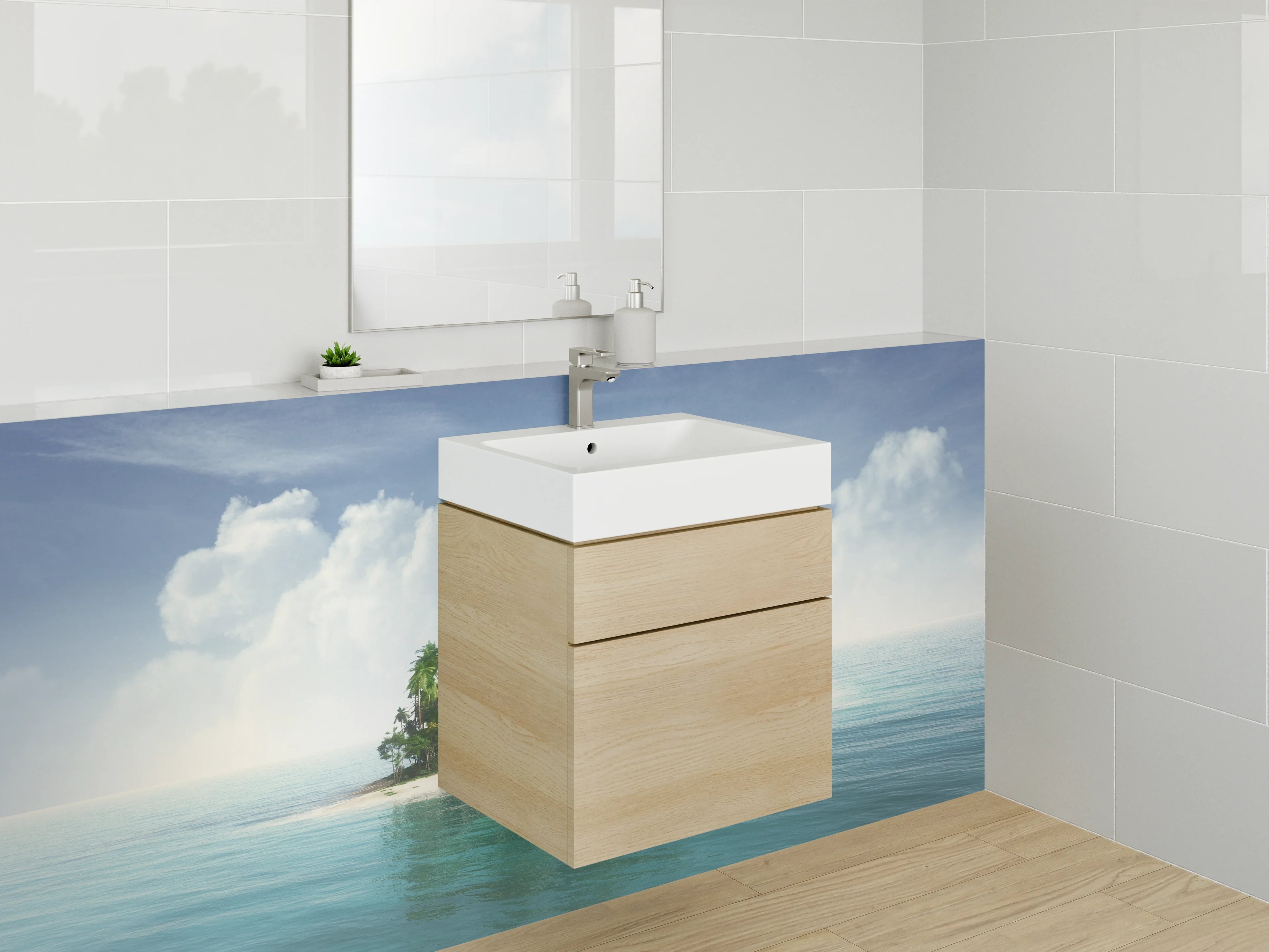 Waschbecken-Rückwand - Tropische Insel mit Palmen