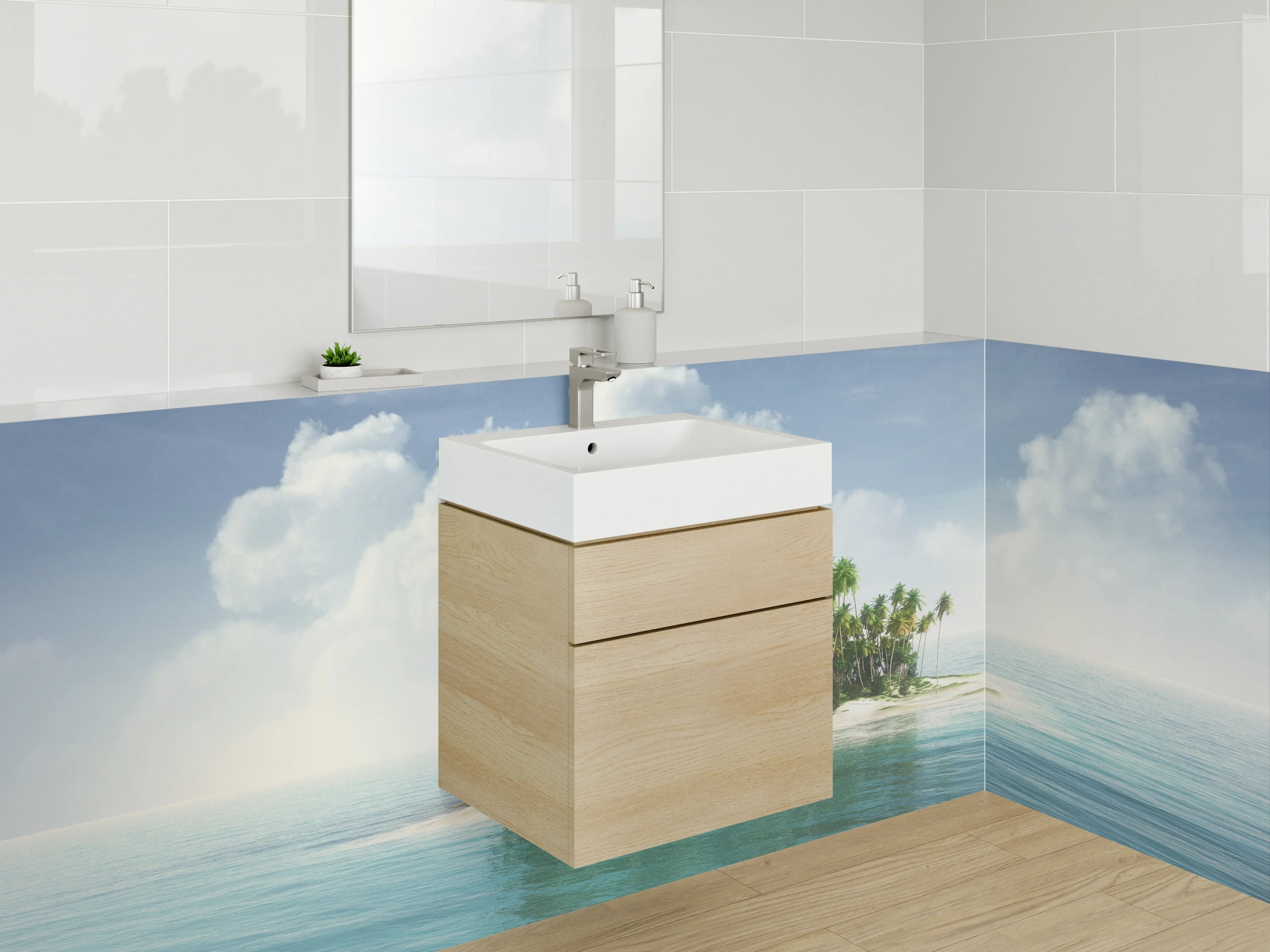 Waschbecken-Rückwand - Tropische Insel mit Palmen