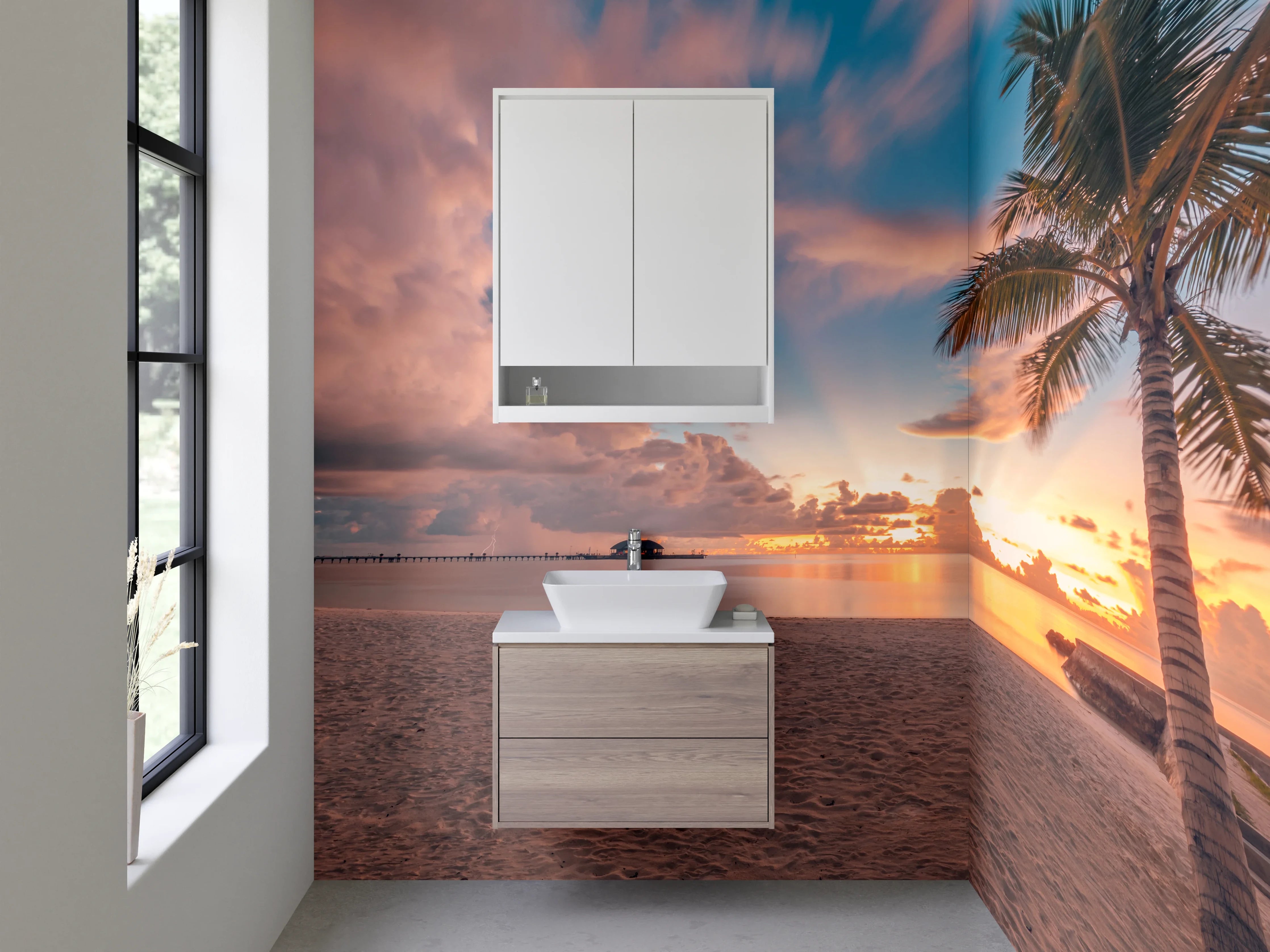 Waschbecken-Rückwand - Tropische Strandkulisse bei Sonnenuntergang