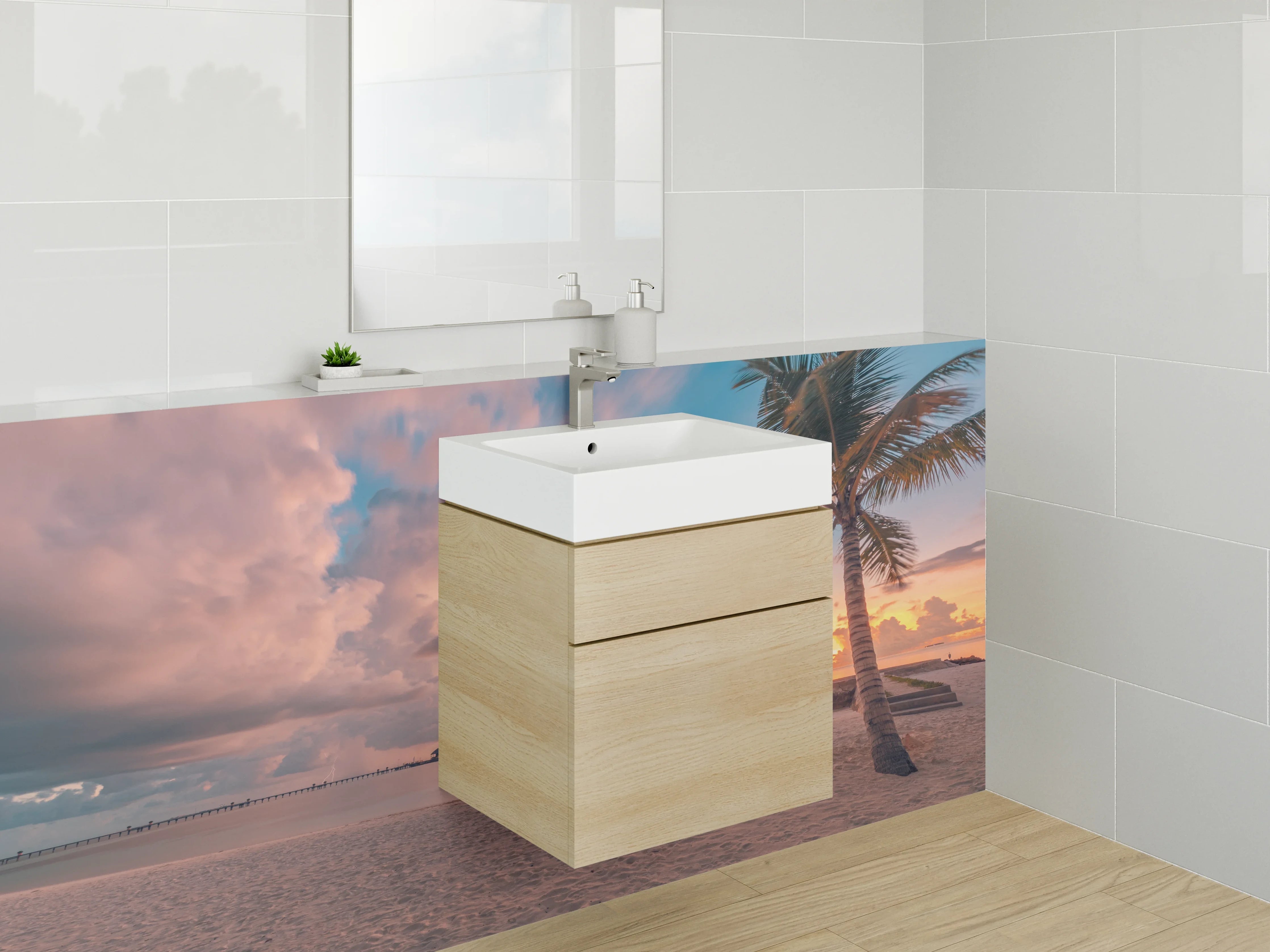 Waschbecken-Rückwand - Tropische Strandkulisse bei Sonnenuntergang
