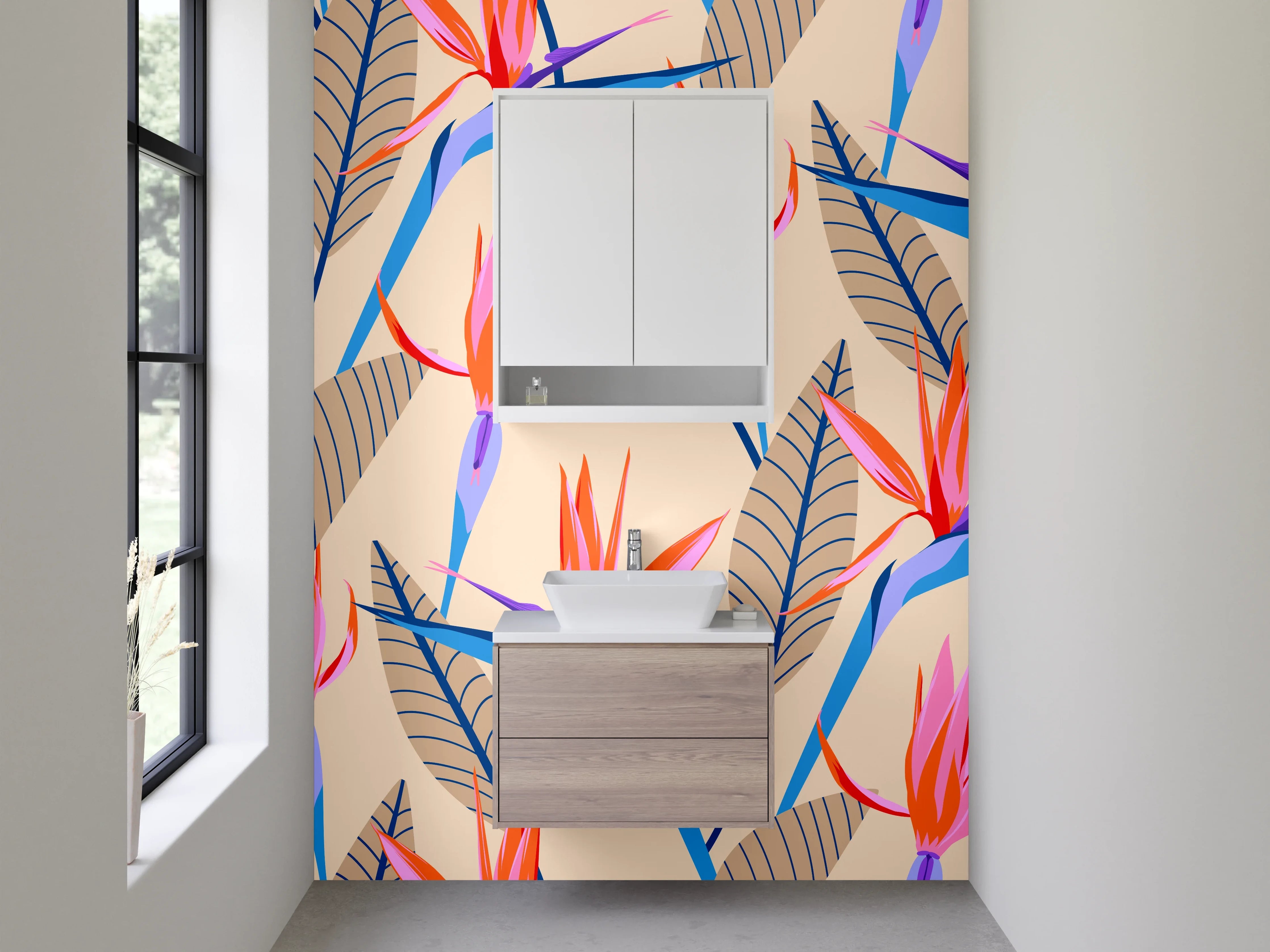 Waschbecken-Rückwand - Tropische Strelitzien Blumen Illustrationsmuster