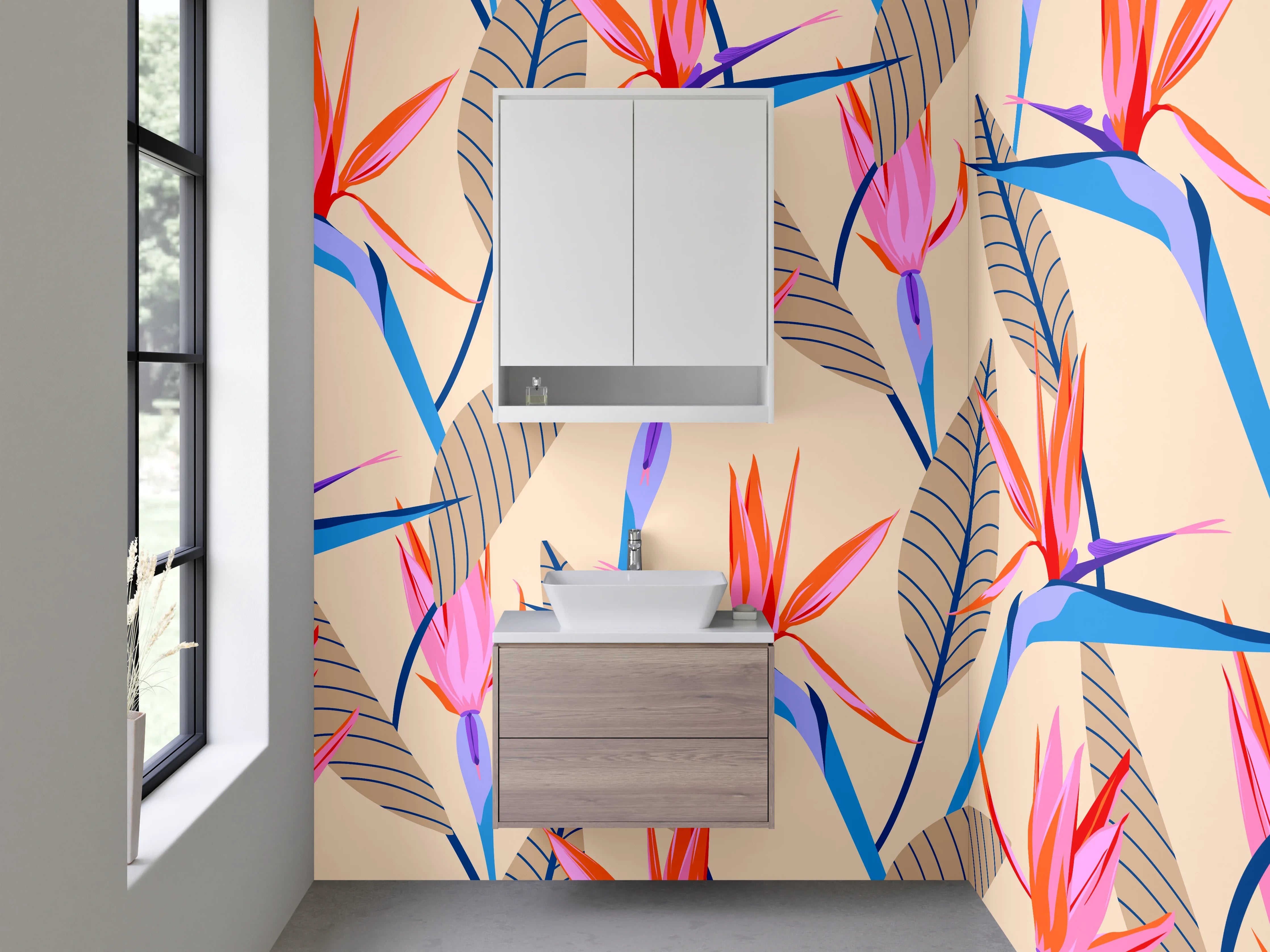 Waschbecken-Rückwand - Tropische Strelitzien Blumen Illustrationsmuster
