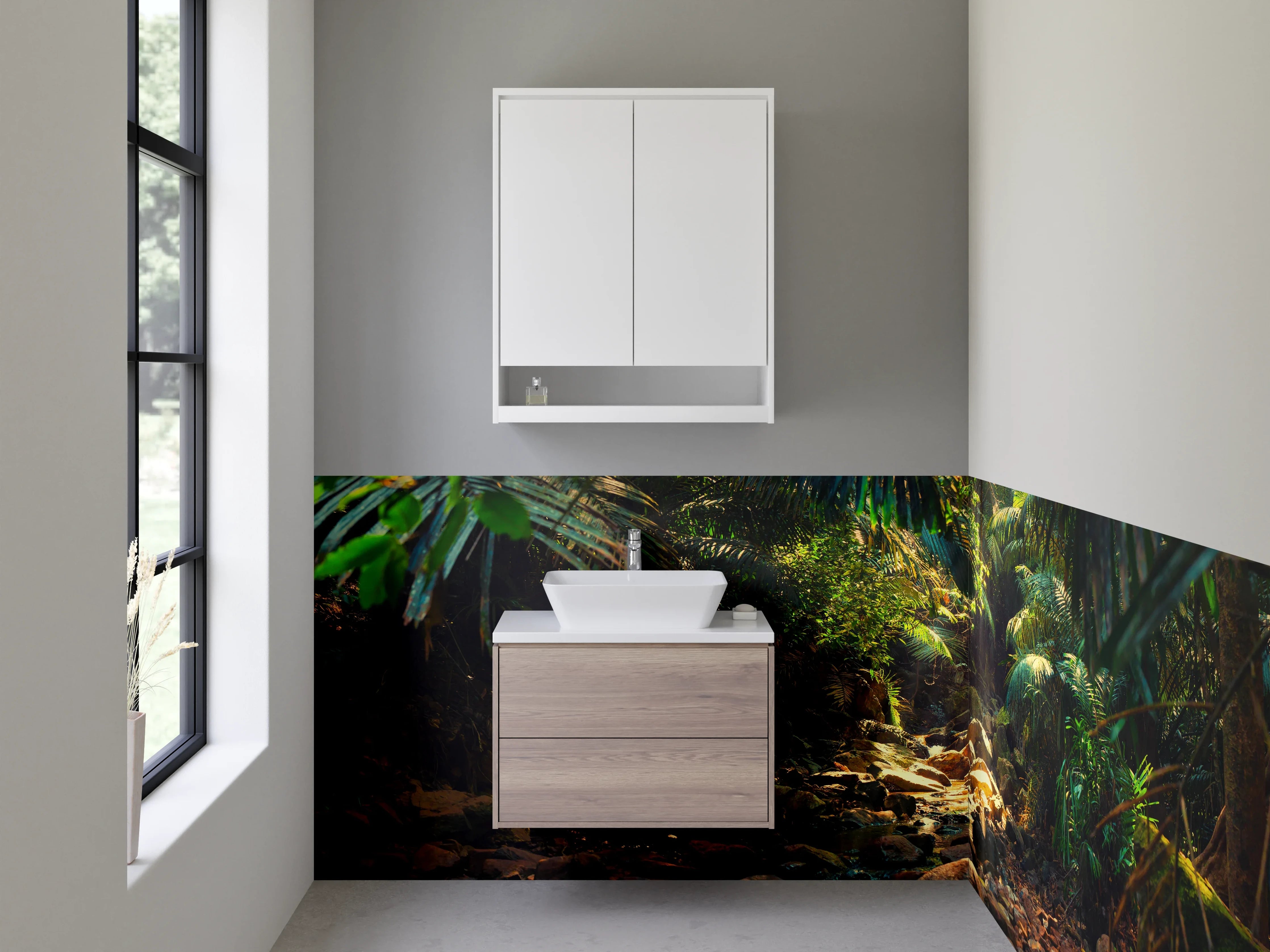 Waschbecken-Rückwand - Tropischer Dschungel-Bach Naturmotiv