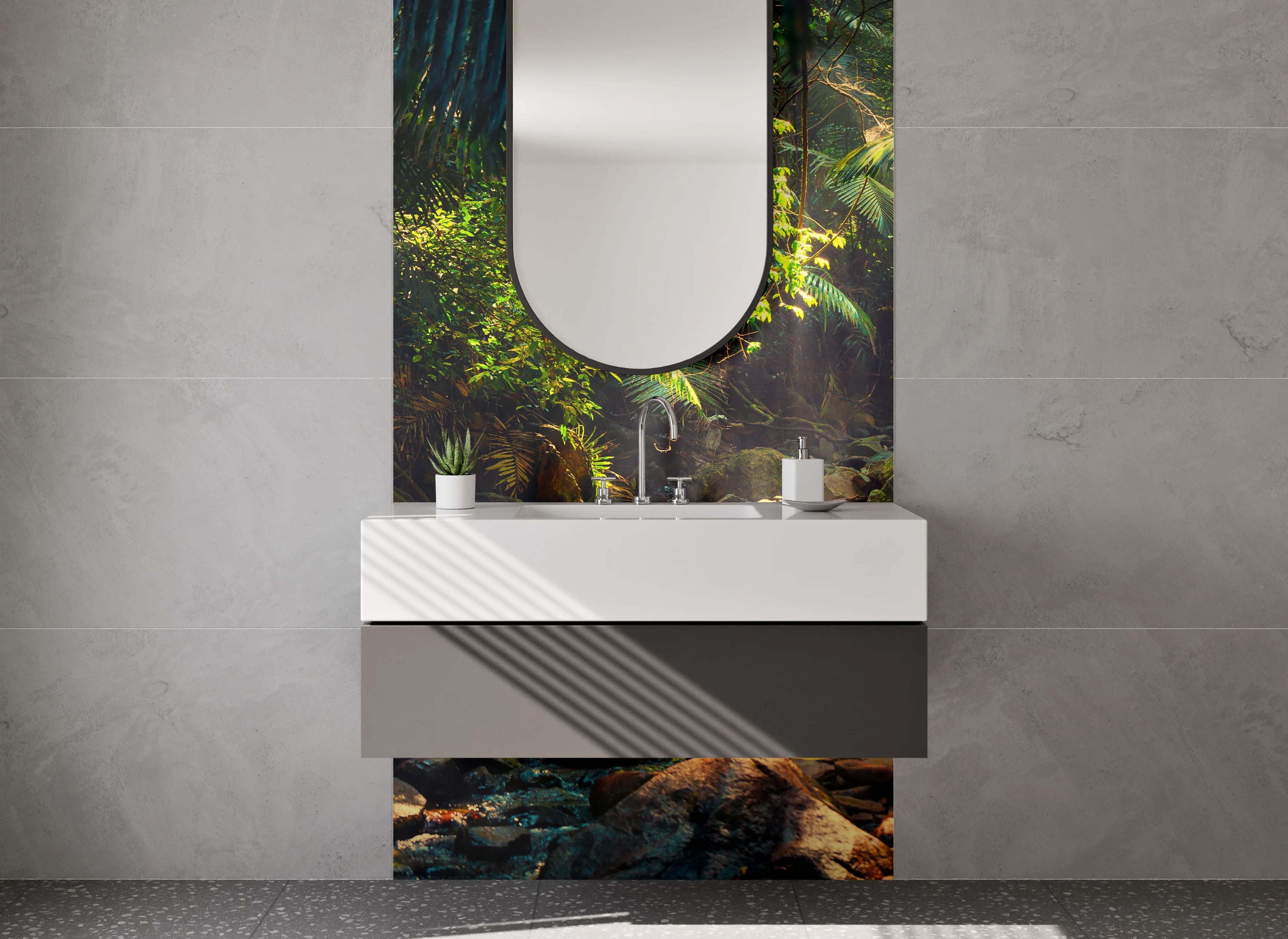 Waschbecken-Rückwand - Tropischer Dschungel-Bach Naturmotiv