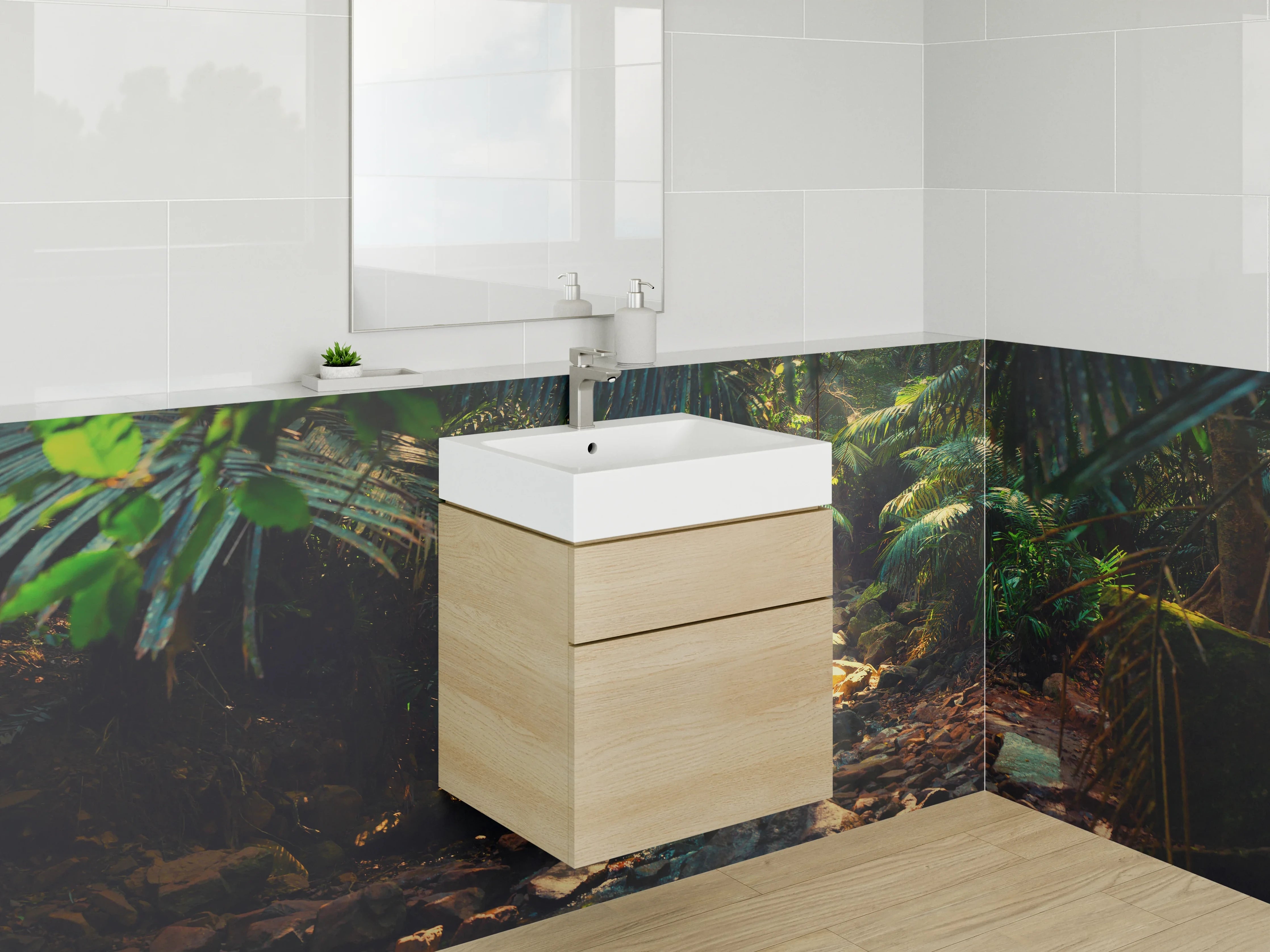 Waschbecken-Rückwand - Tropischer Dschungel-Bach Naturmotiv