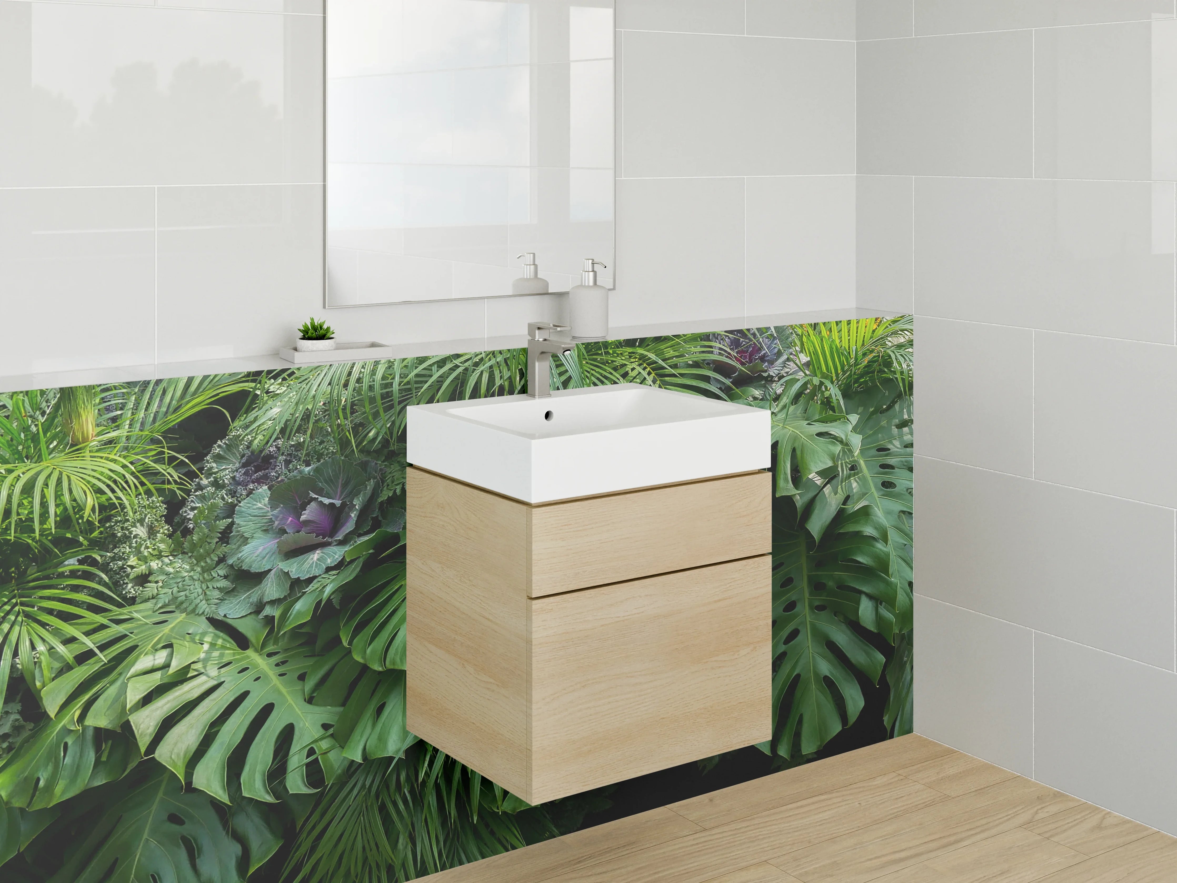 Waschbecken-Rückwand - Tropischer Dschungel mit Monstera-Blättern
