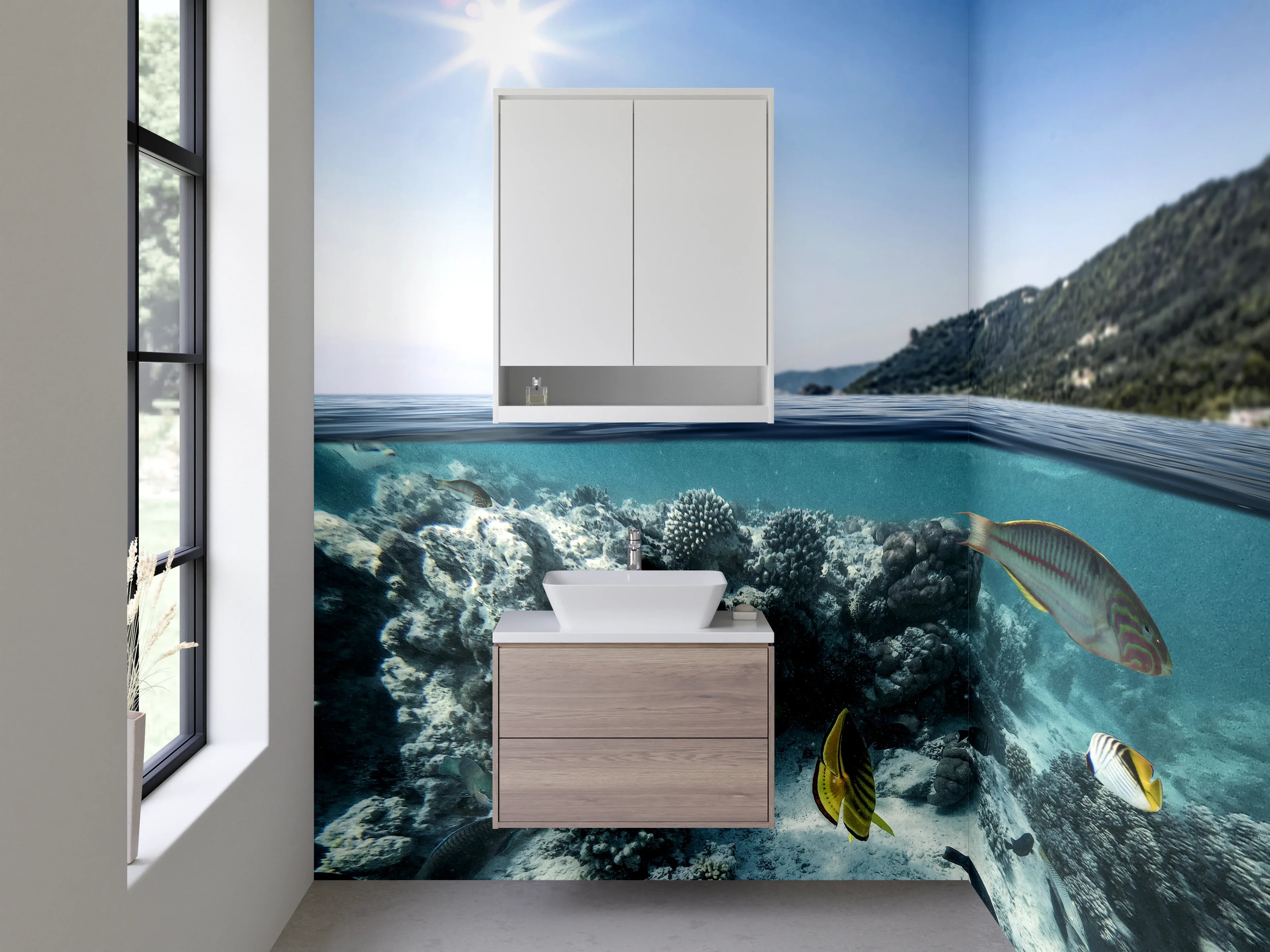 Waschbecken-Rückwand - Tropischer Unterwasser-Tropfen