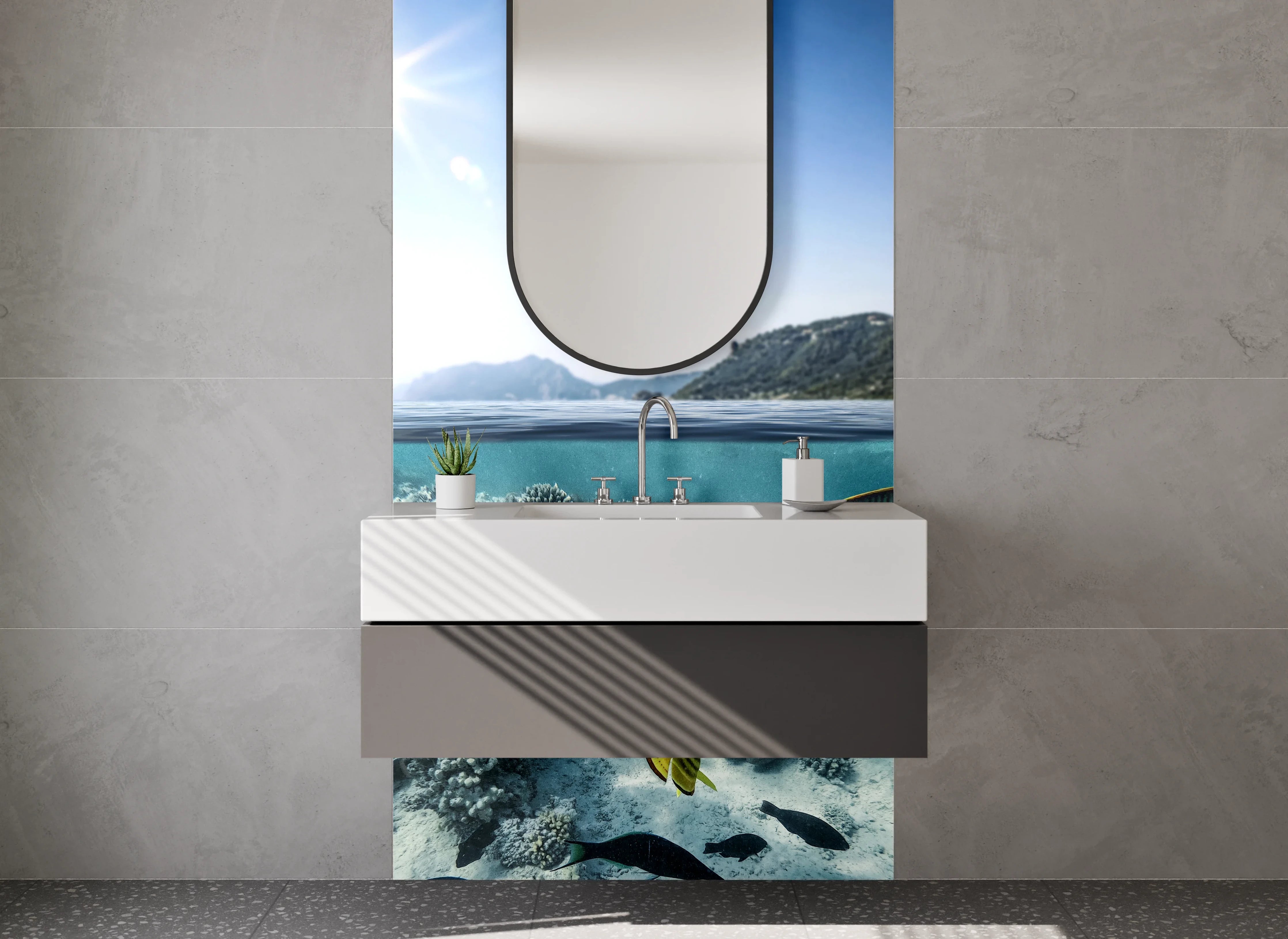 Waschbecken-Rückwand - Tropischer Unterwasser-Tropfen