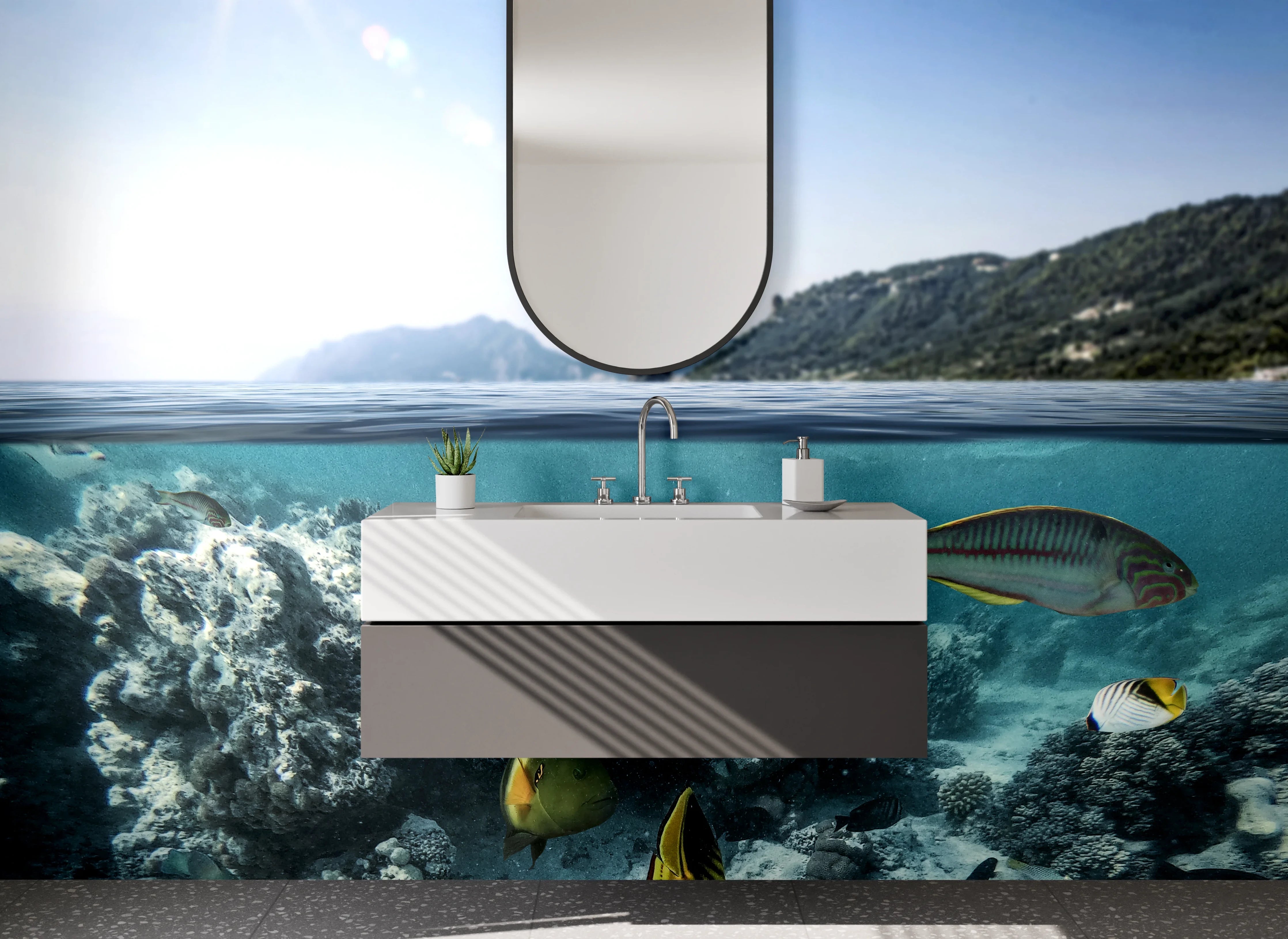 Waschbecken-Rückwand - Tropischer Unterwasser-Tropfen