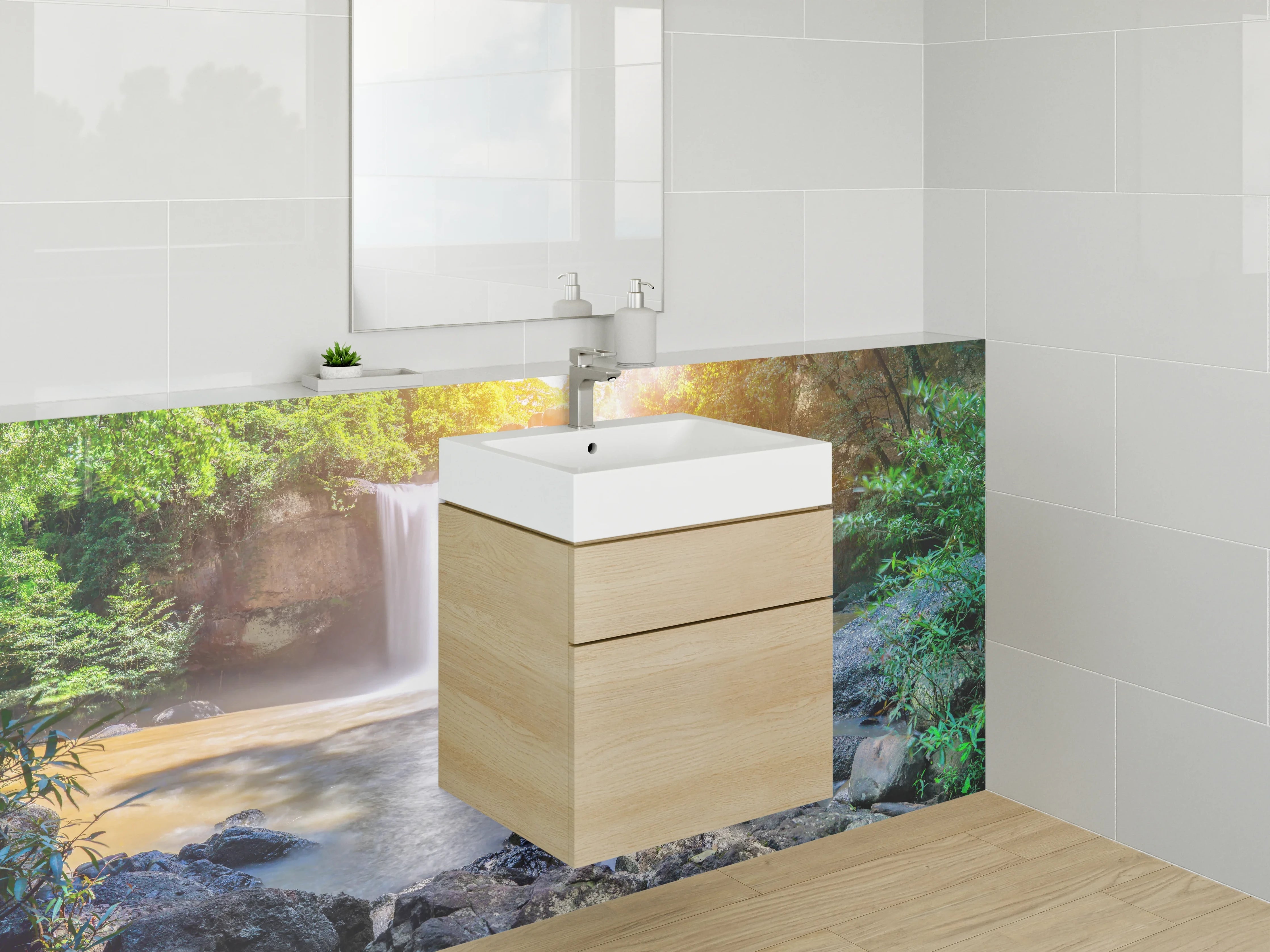 Waschbecken-Rückwand - Tropischer Wasserfall im Sonnenlicht