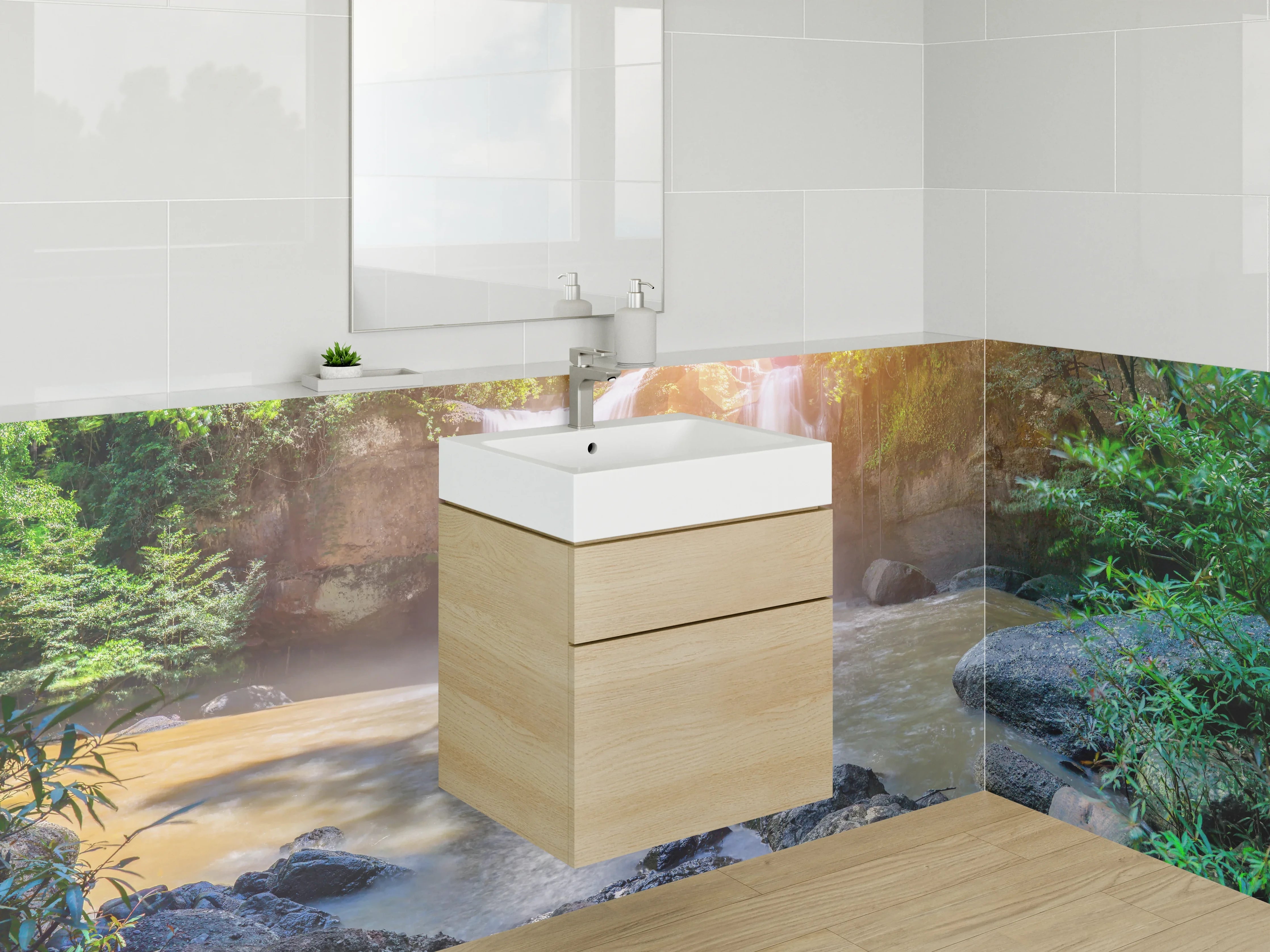 Waschbecken-Rückwand - Tropischer Wasserfall im Sonnenlicht