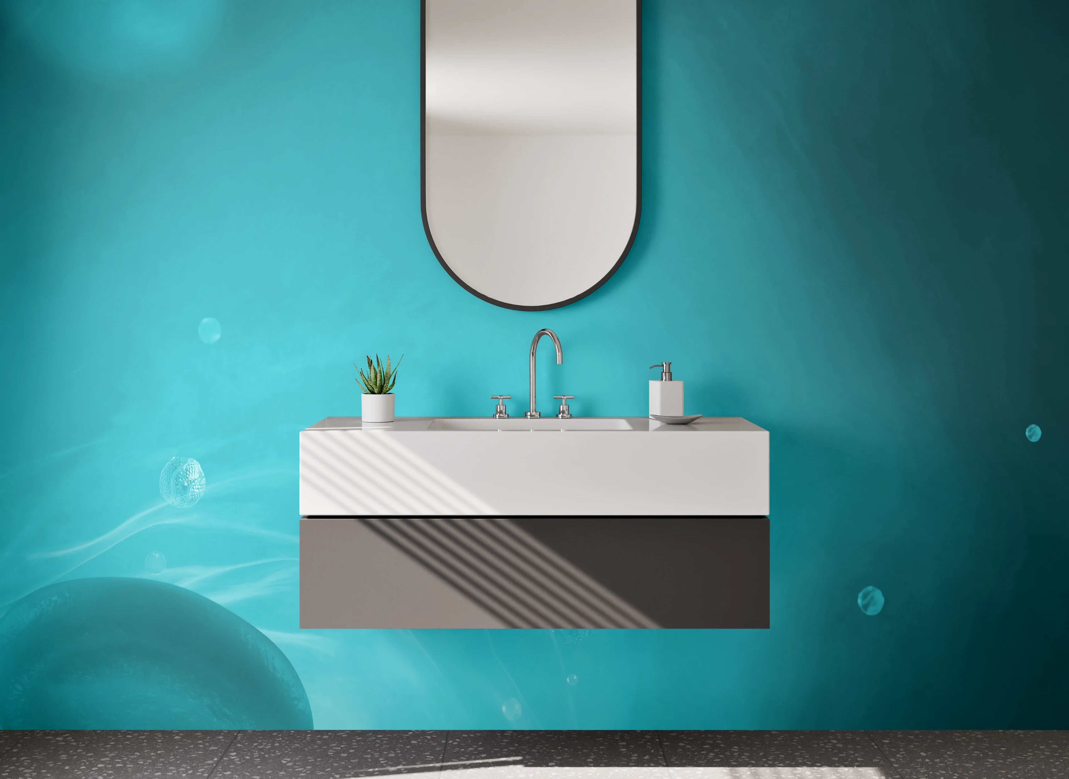 Waschbecken-Rückwand - Türkis Abstrakt Wasseroptik Wandbild