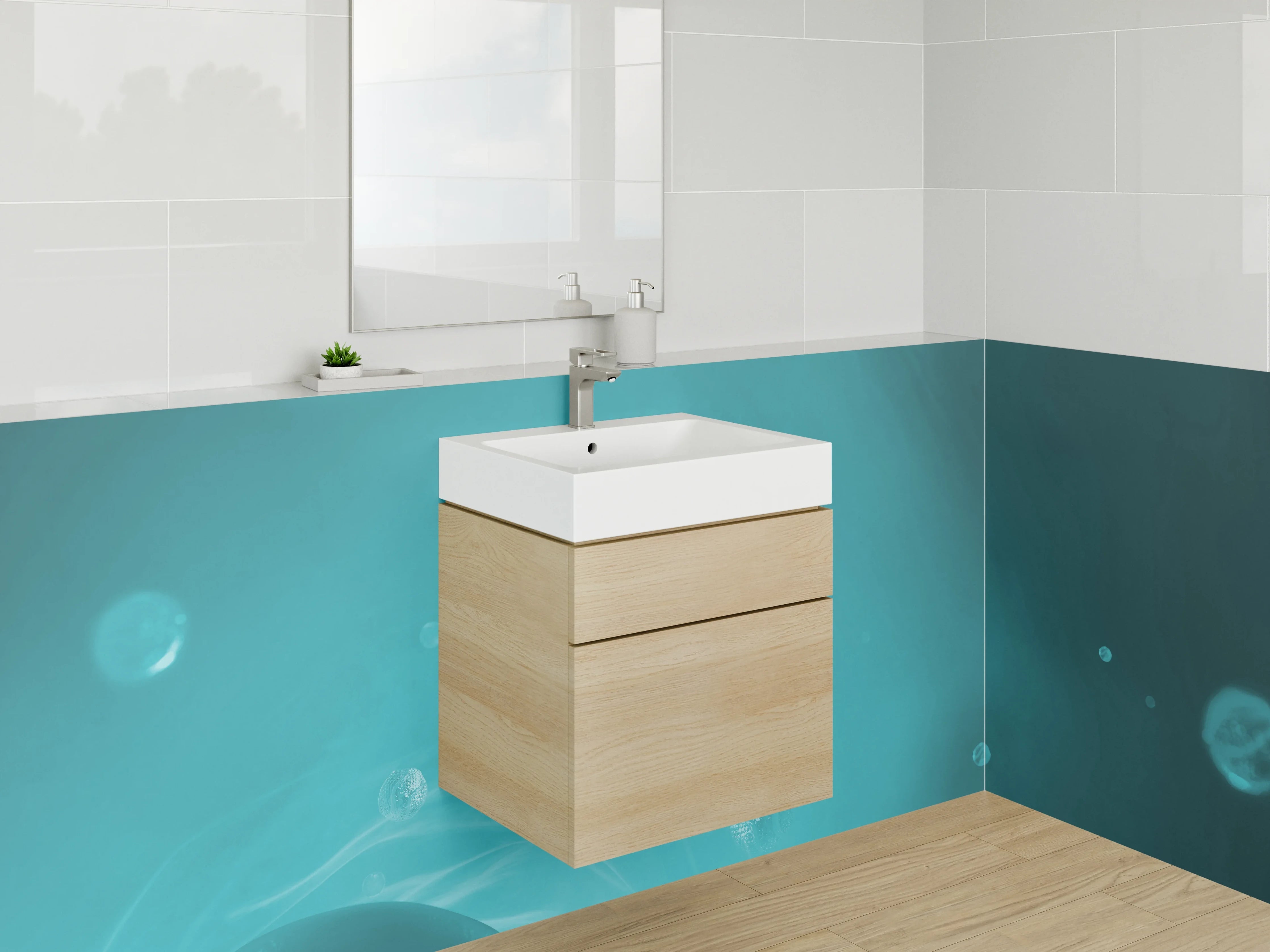 Waschbecken-Rückwand - Türkis Abstrakt Wasseroptik Wandbild