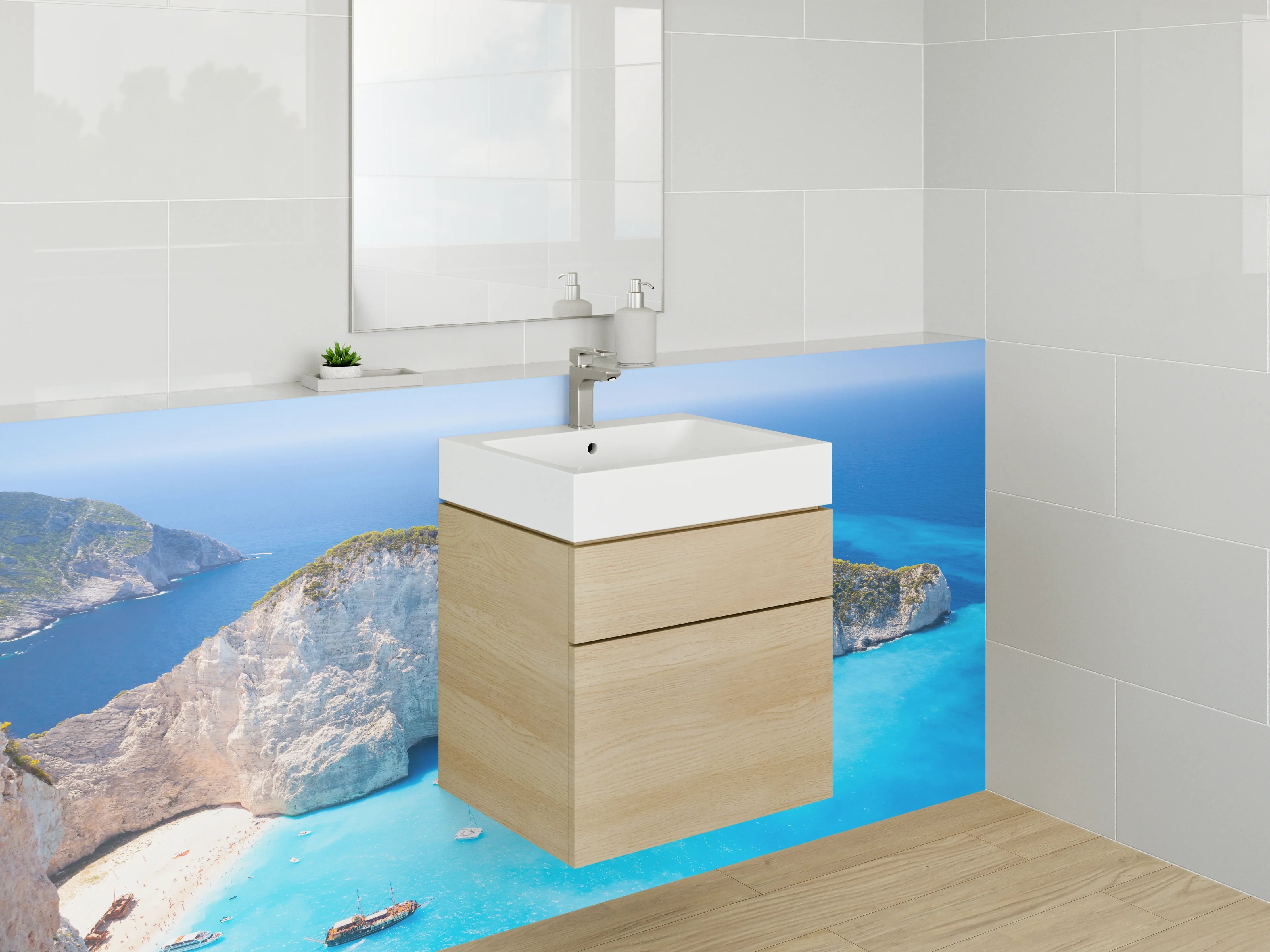 Waschbecken-Rückwand - Türkisblaue Bucht und weiße Klippen