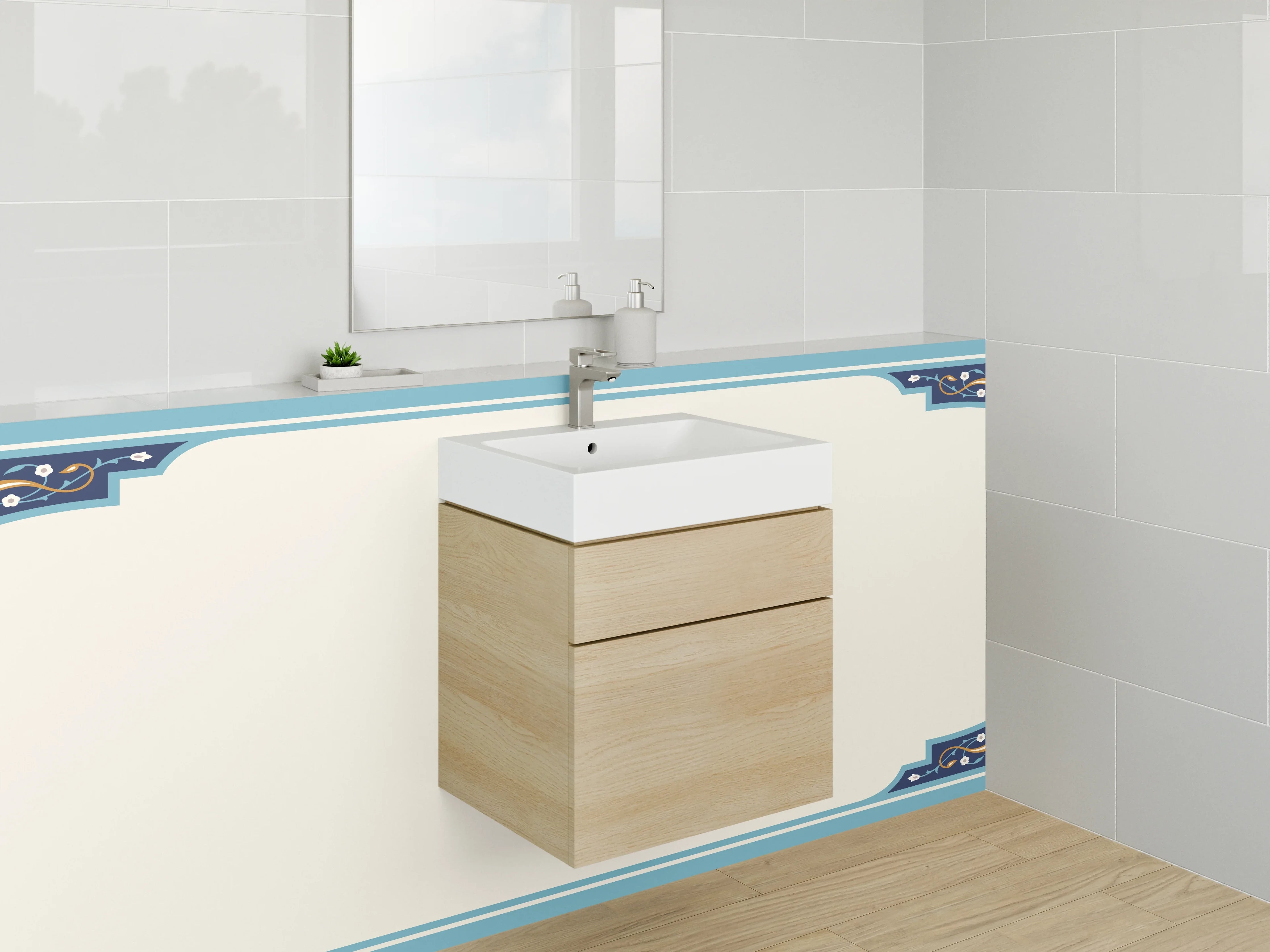 Waschbecken-Rückwand - Türkisch inspiriertes Muster mit Blau- und Goldtönen