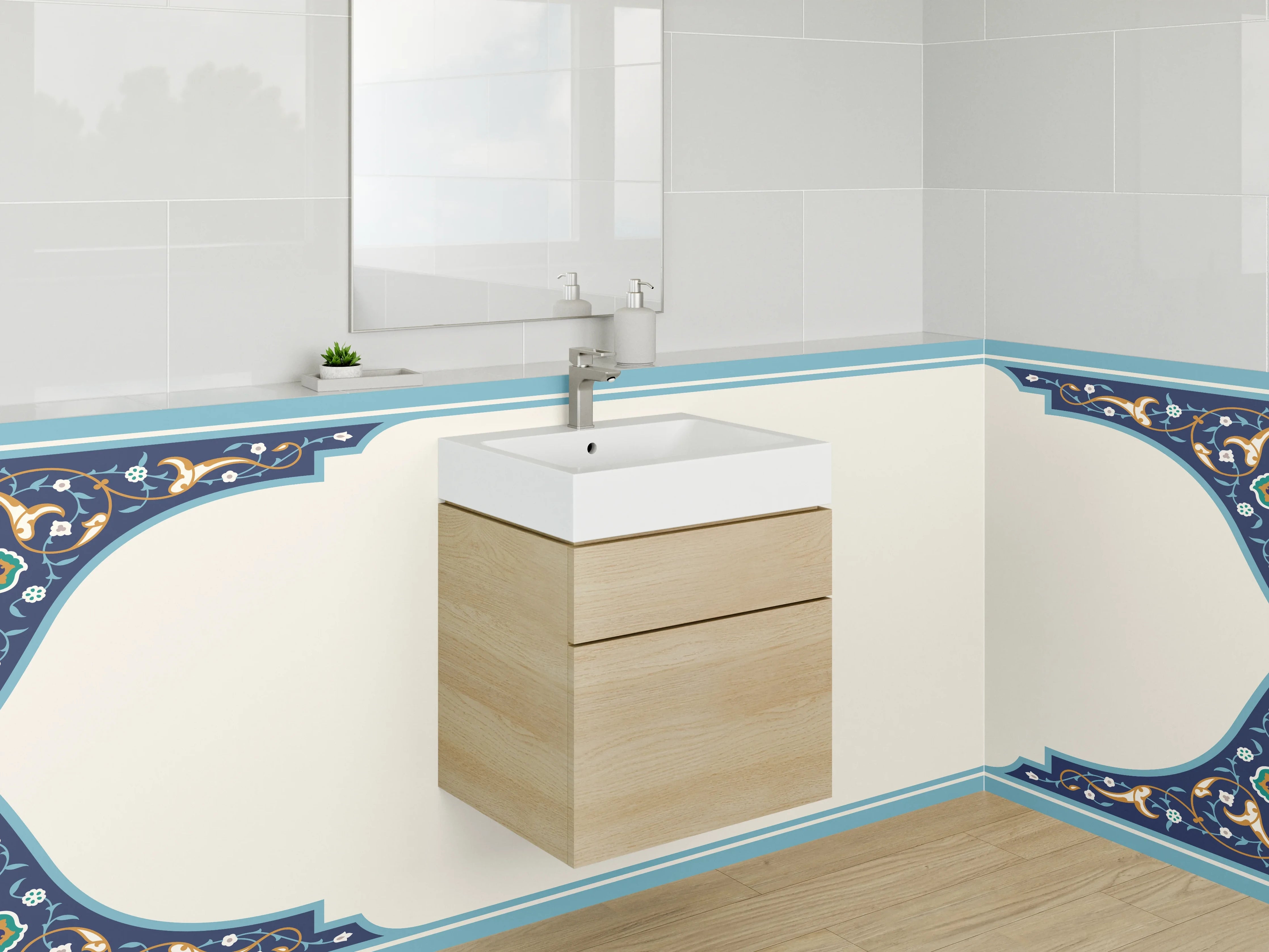 Waschbecken-Rückwand - Türkisch inspiriertes Muster mit Blau- und Goldtönen