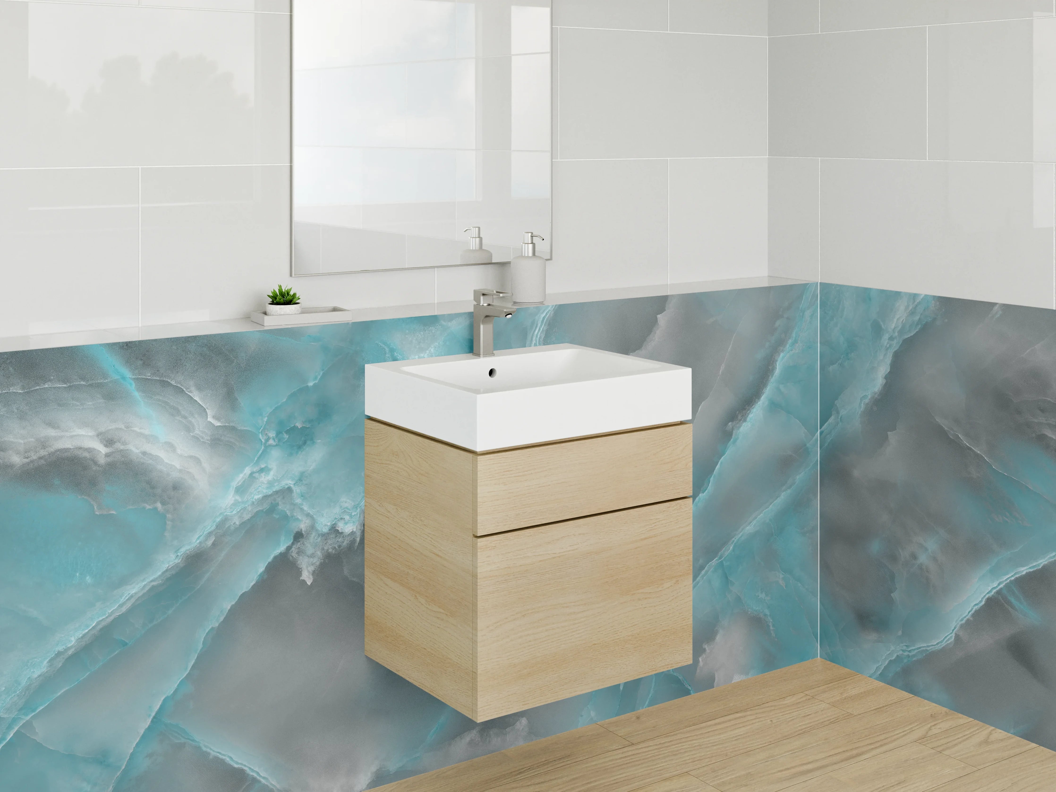 Waschbecken-Rückwand - Türkisgrauer Marmor Look