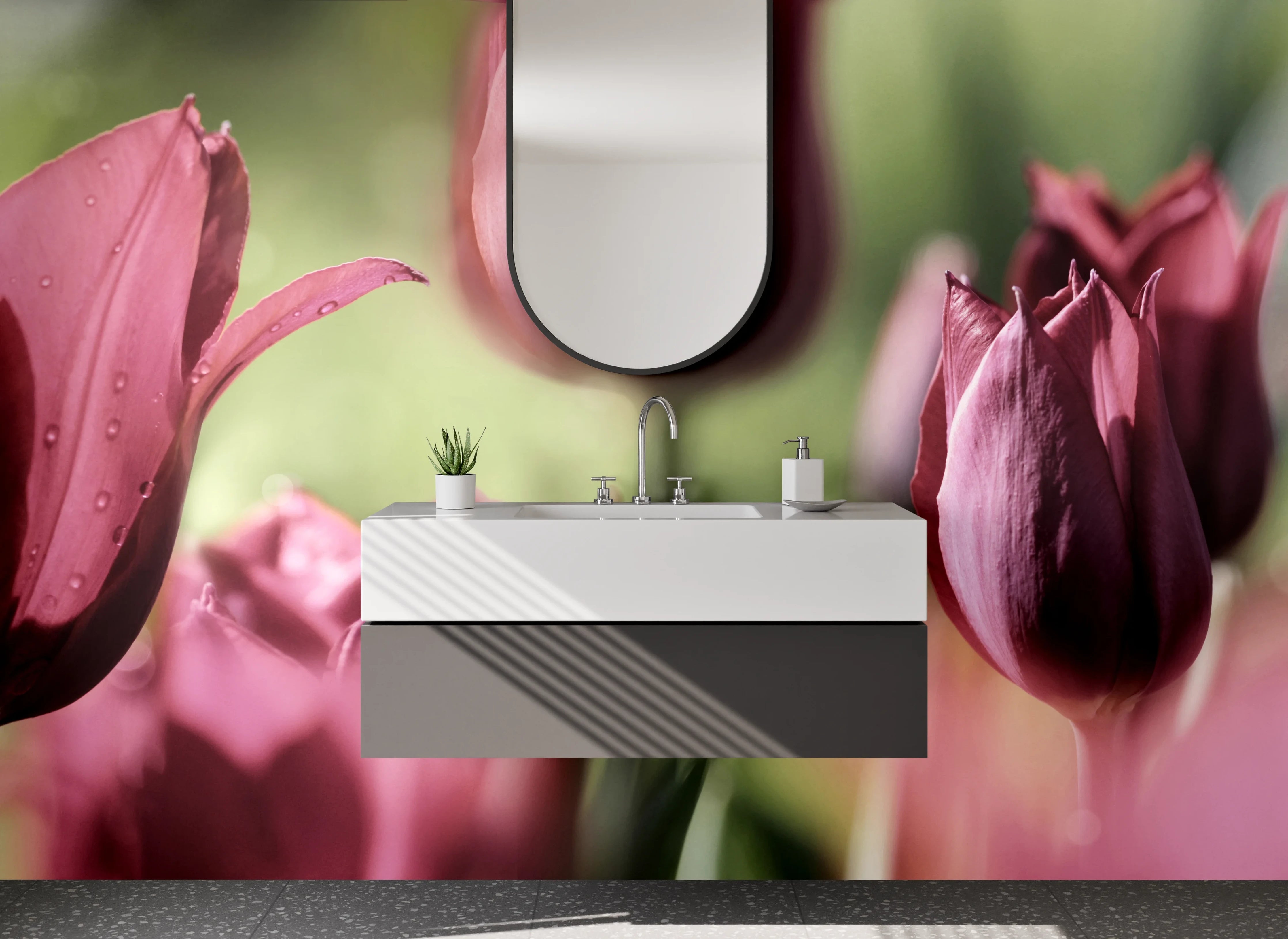 Waschbecken-Rückwand - Tulpenblüten in Rosa und Pink
