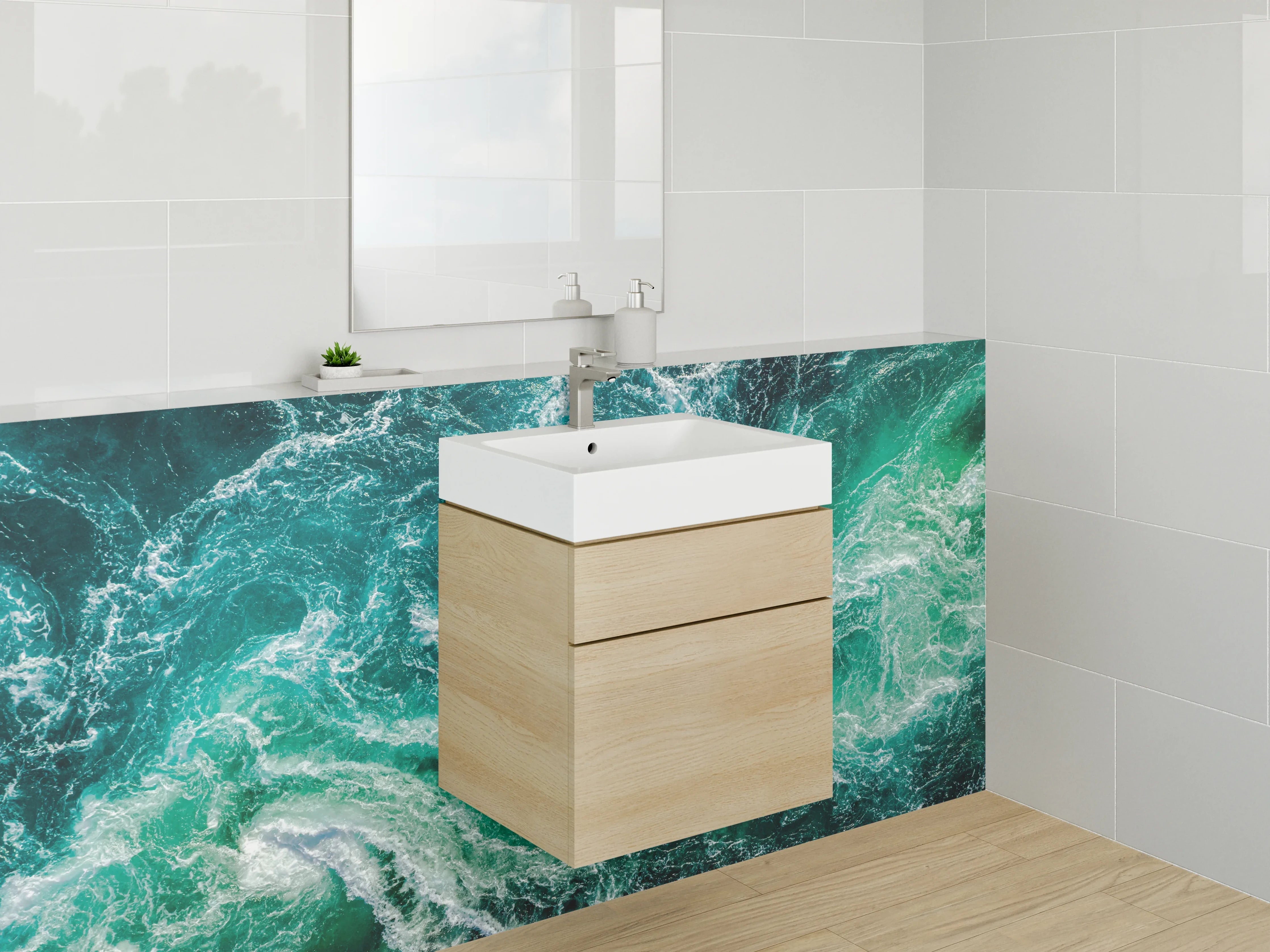 Waschbecken-Rückwand - Turbulente Wasserbewegung mit Grüntönen