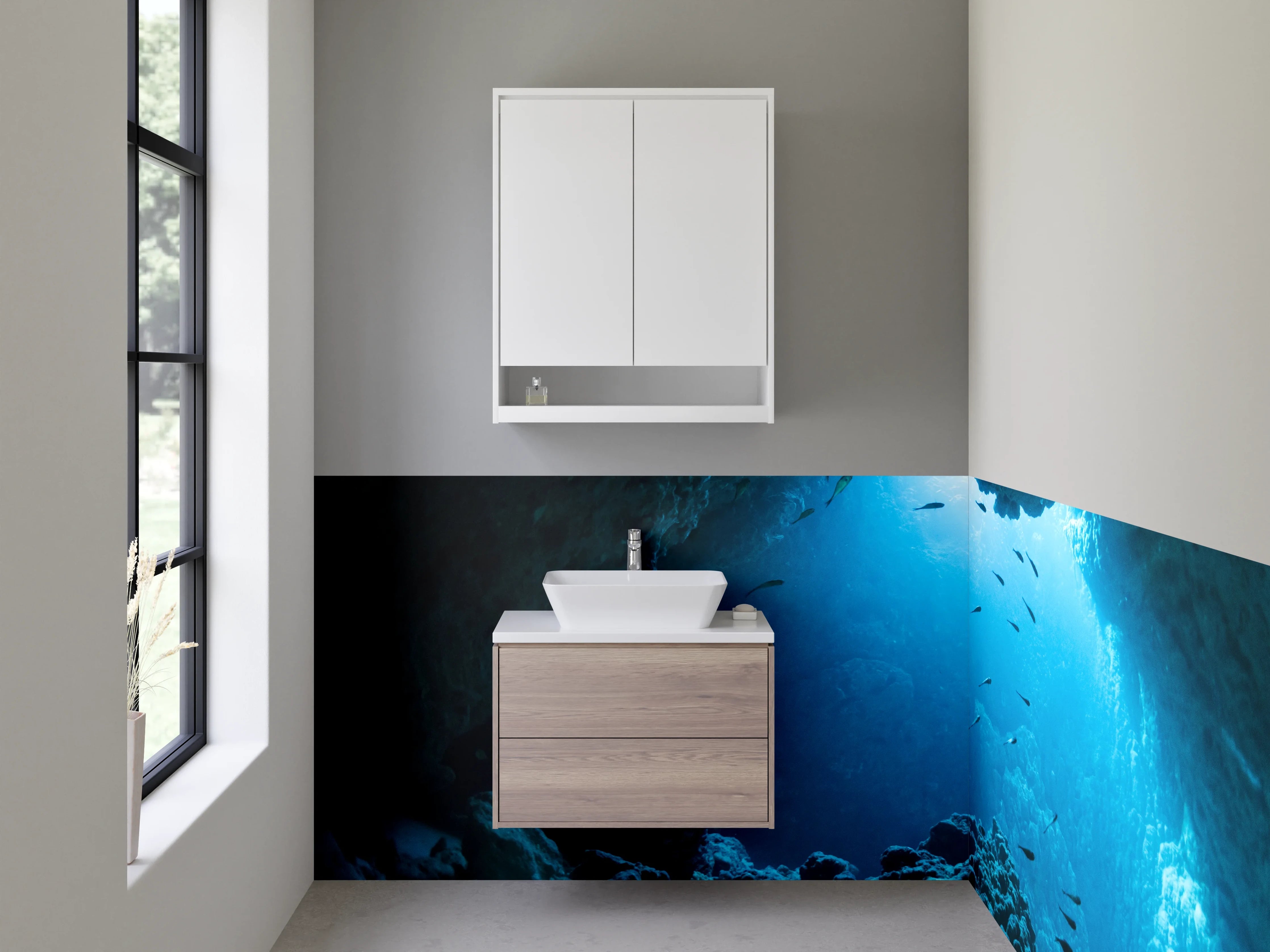 Waschbecken-Rückwand - Unterwasser Höhle mit Lichteinfall