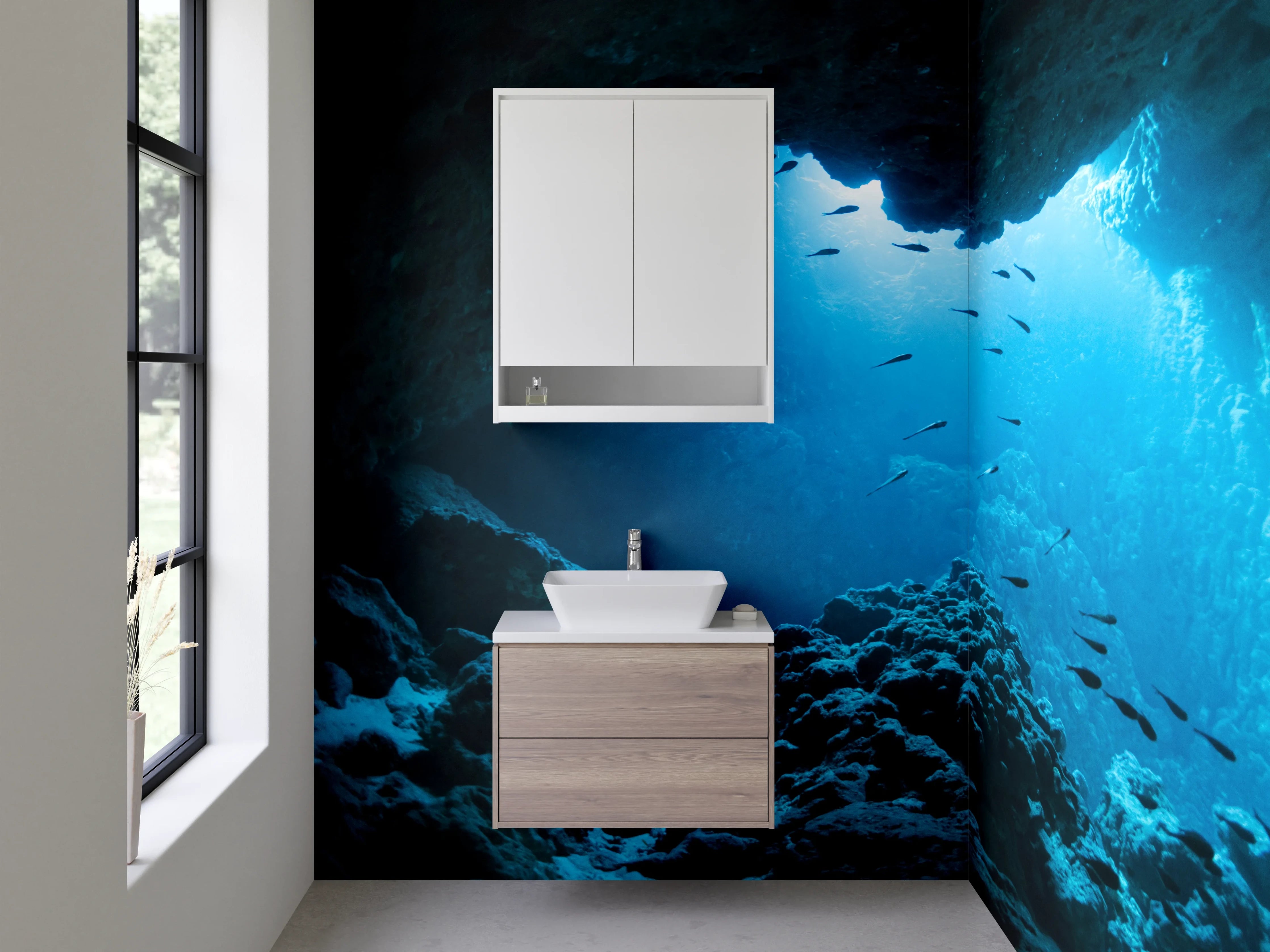 Waschbecken-Rückwand - Unterwasser Höhle mit Lichteinfall