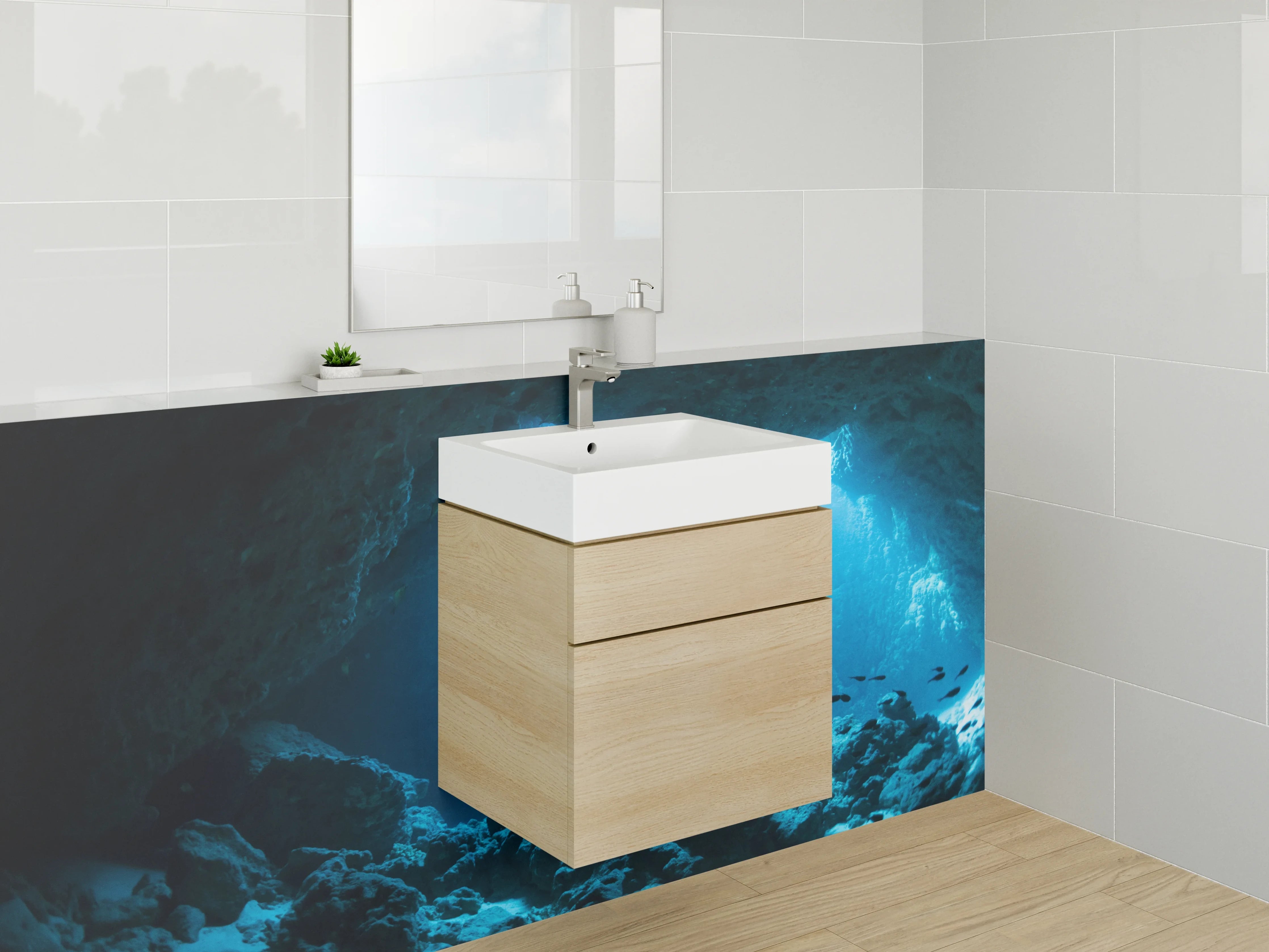 Waschbecken-Rückwand - Unterwasser Höhle mit Lichteinfall