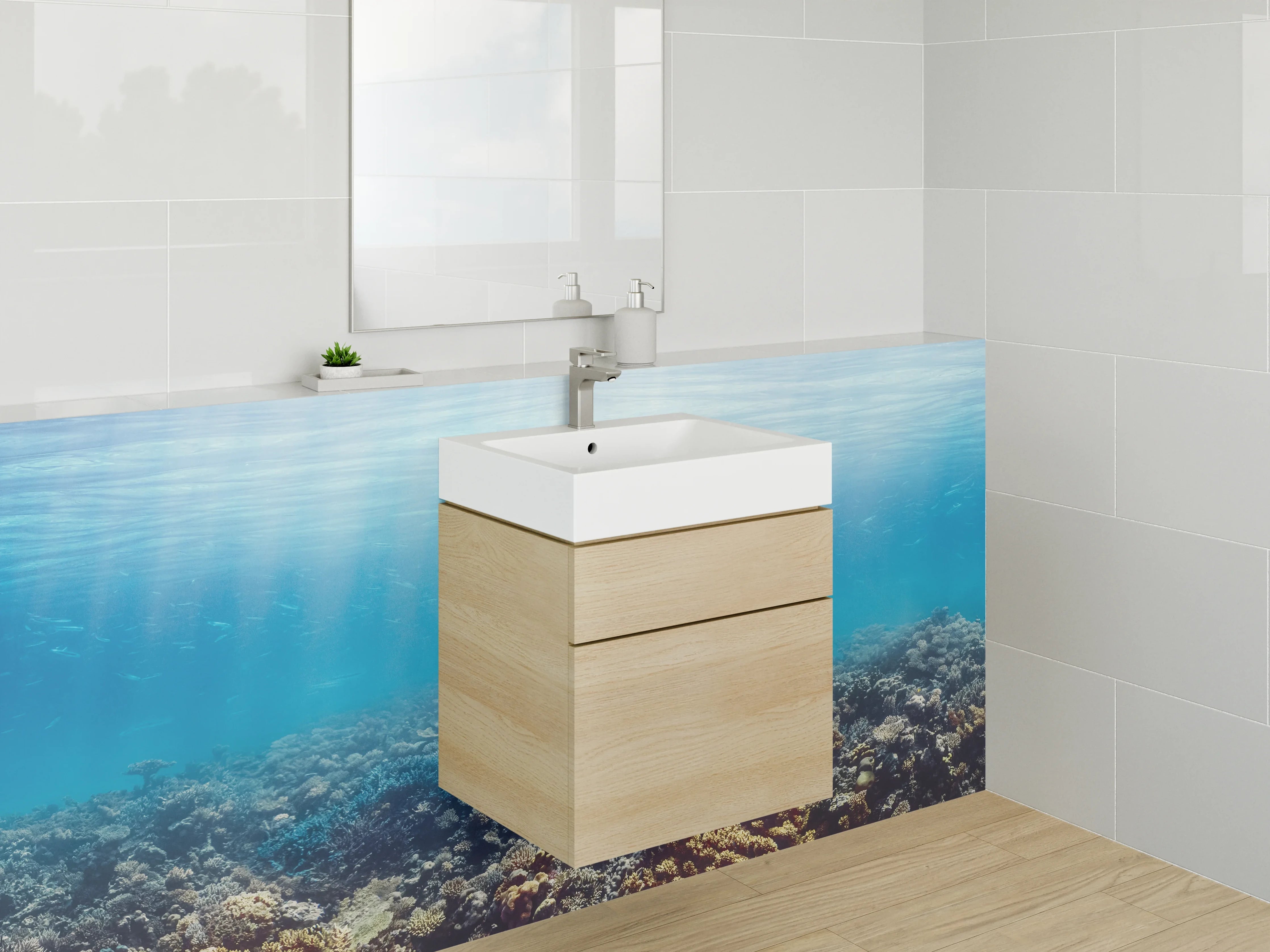 Waschbecken-Rückwand - Unterwasser-Riff in Blau