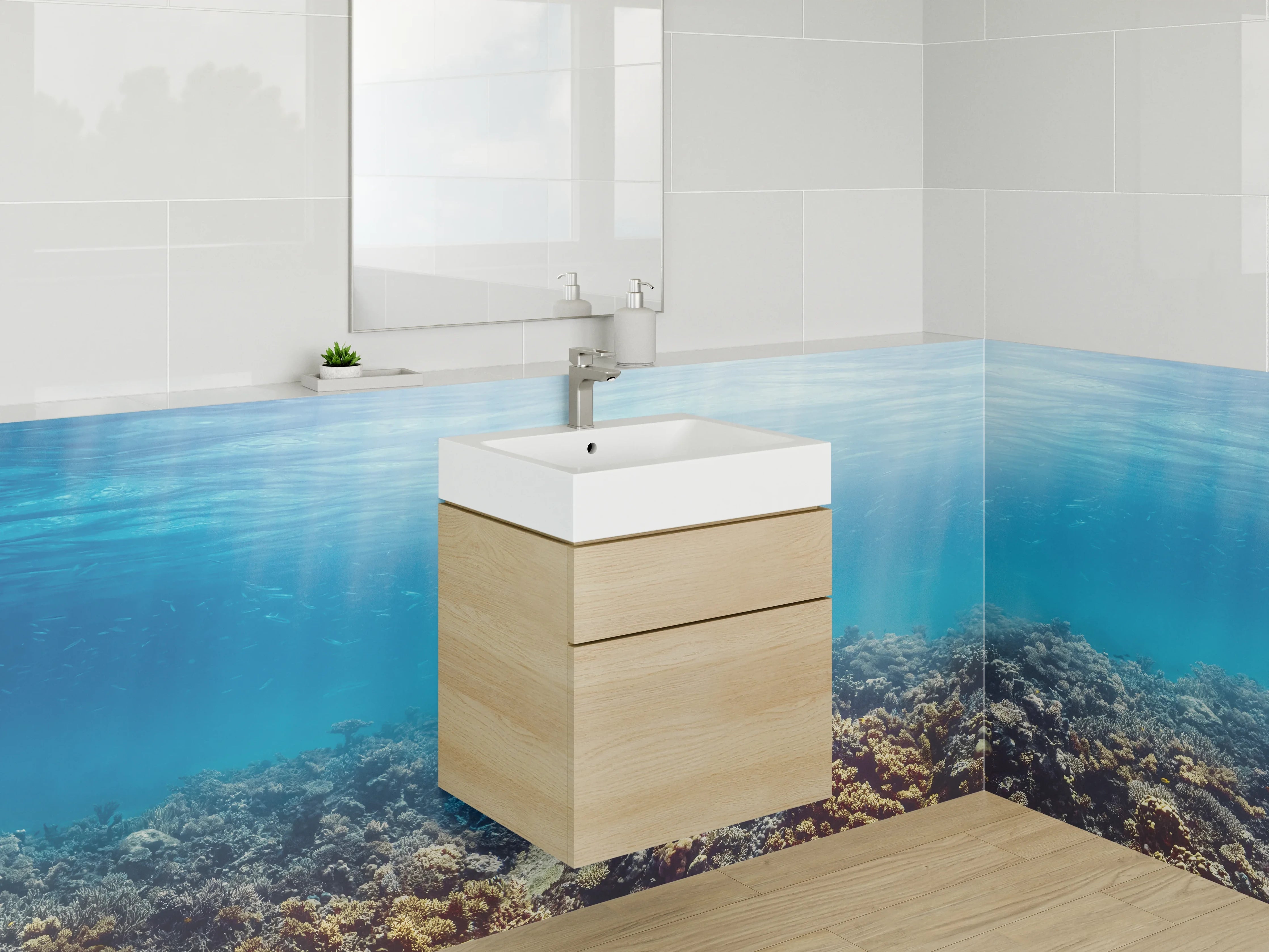 Waschbecken-Rückwand - Unterwasser-Riff in Blau