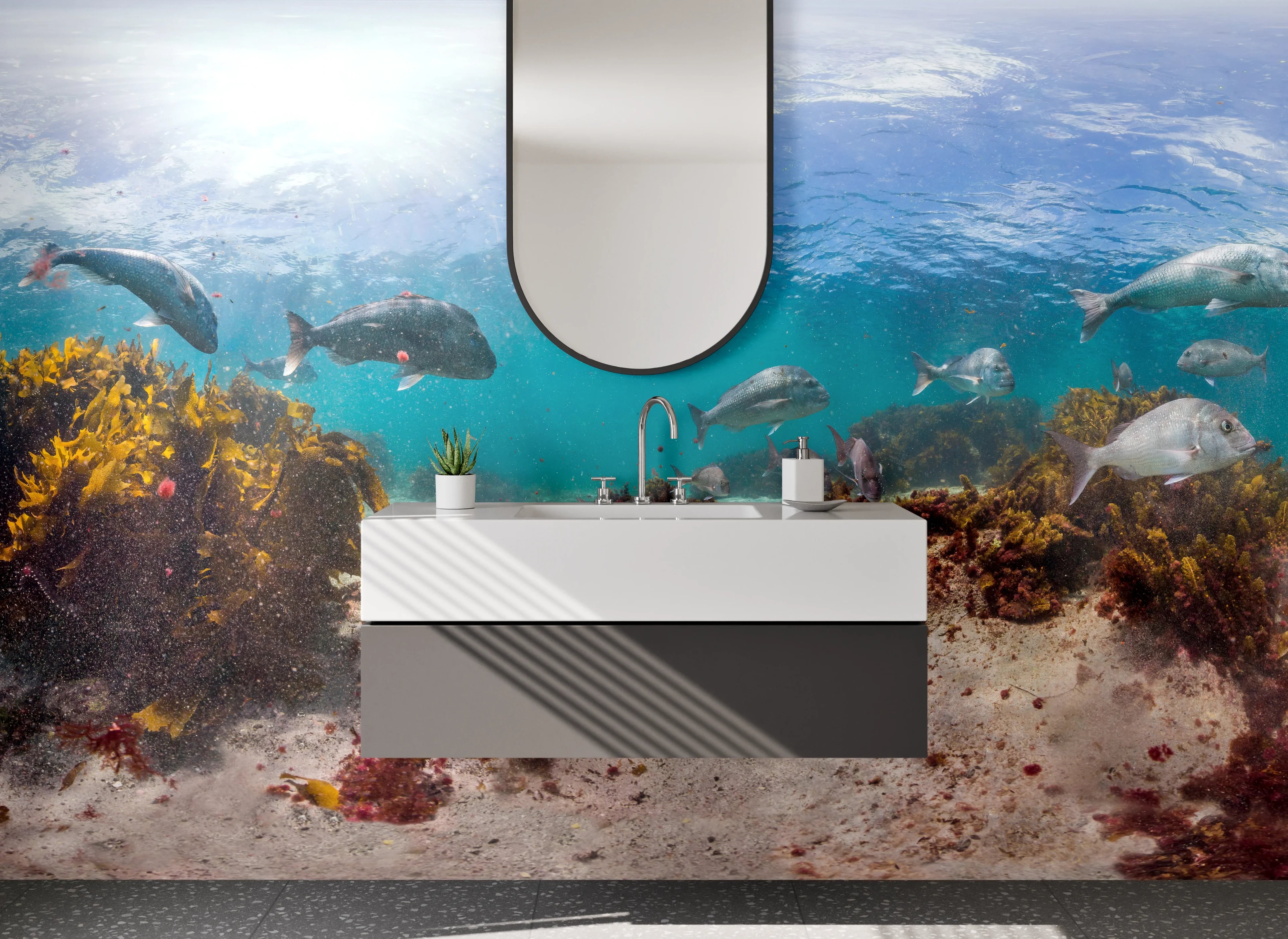 Waschbecken-Rückwand - Unterwasserwelt: Farbenfrohes Riff Panorama