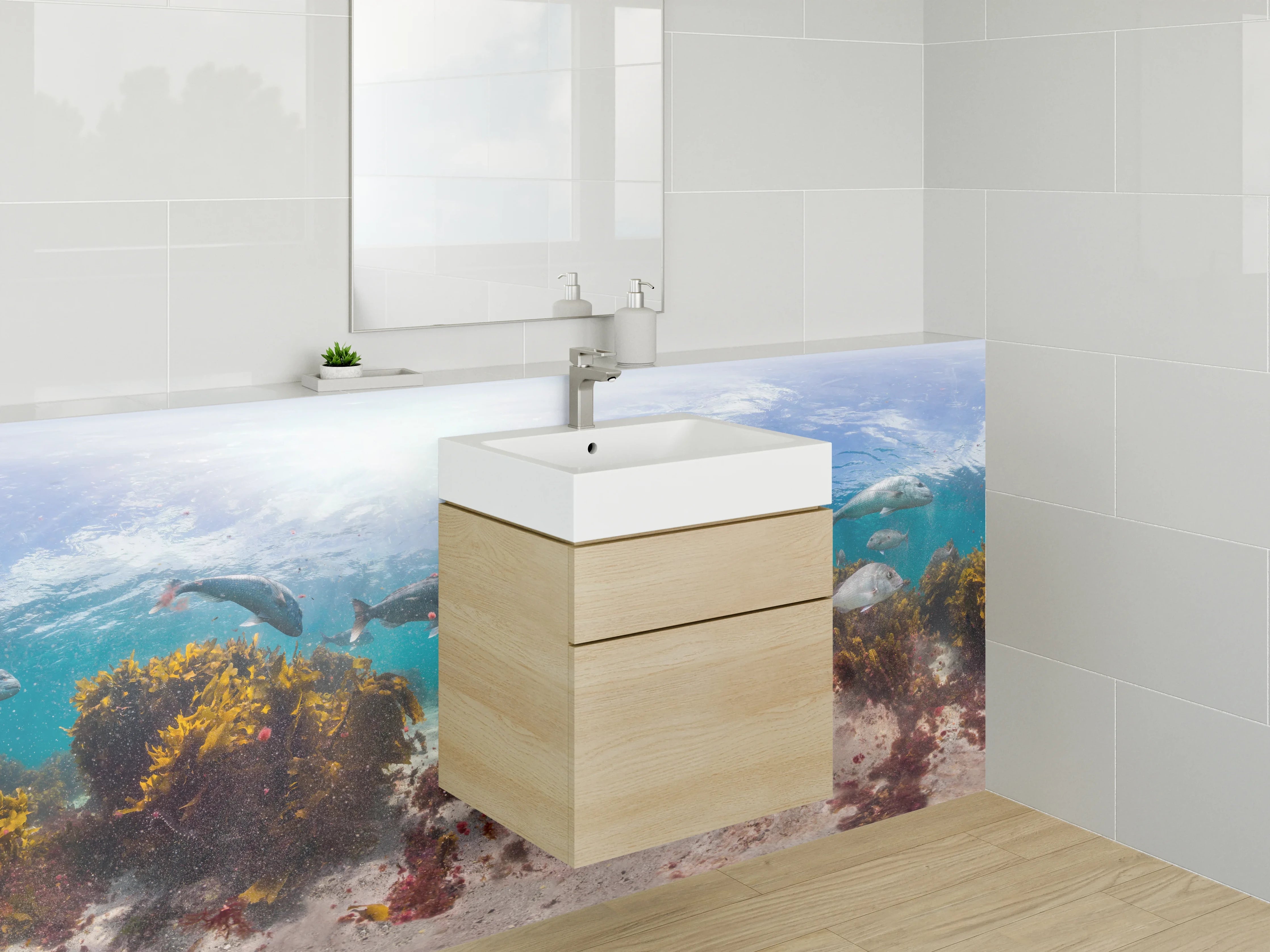Waschbecken-Rückwand - Unterwasserwelt: Farbenfrohes Riff Panorama