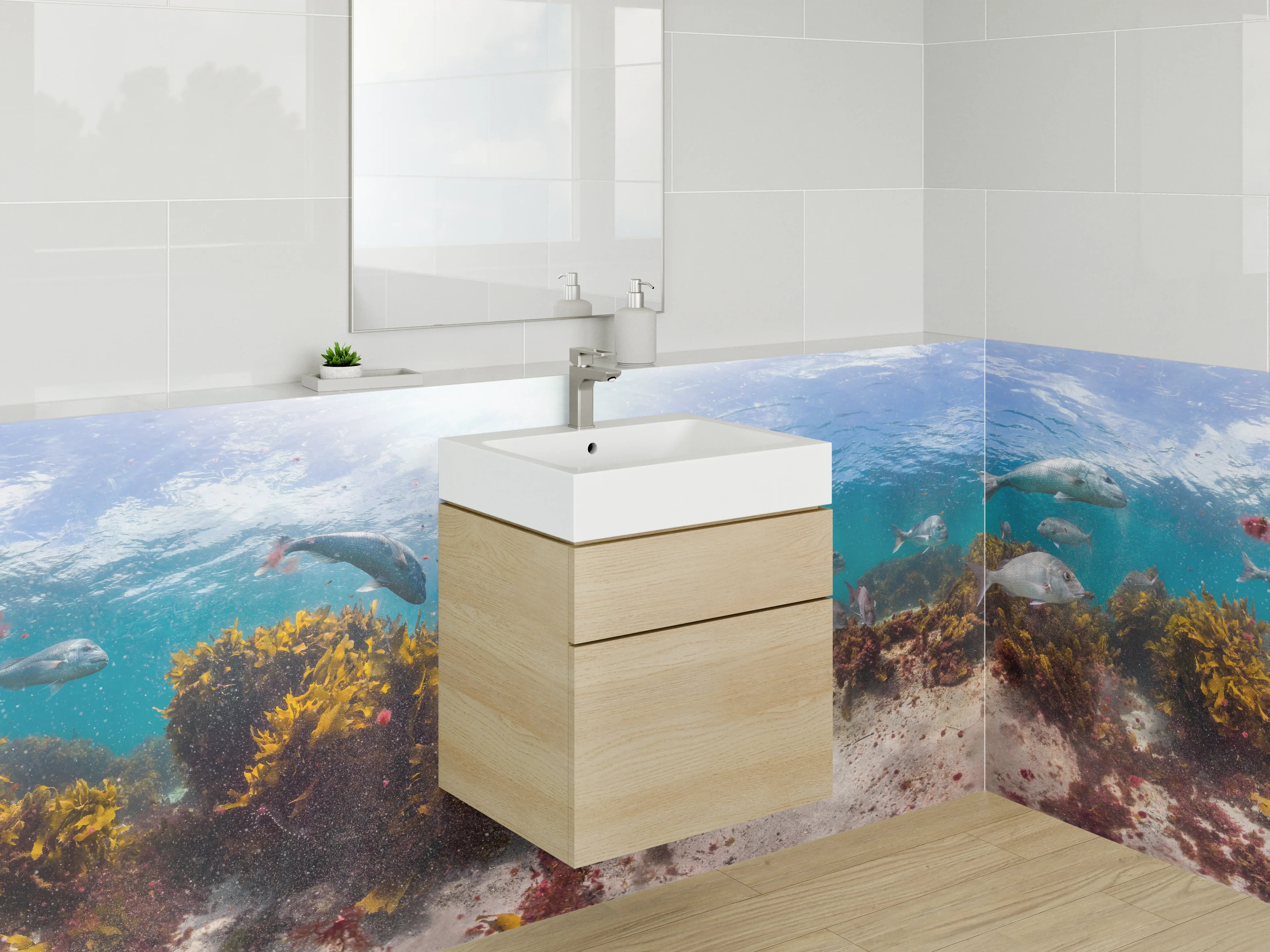Waschbecken-Rückwand - Unterwasserwelt: Farbenfrohes Riff Panorama