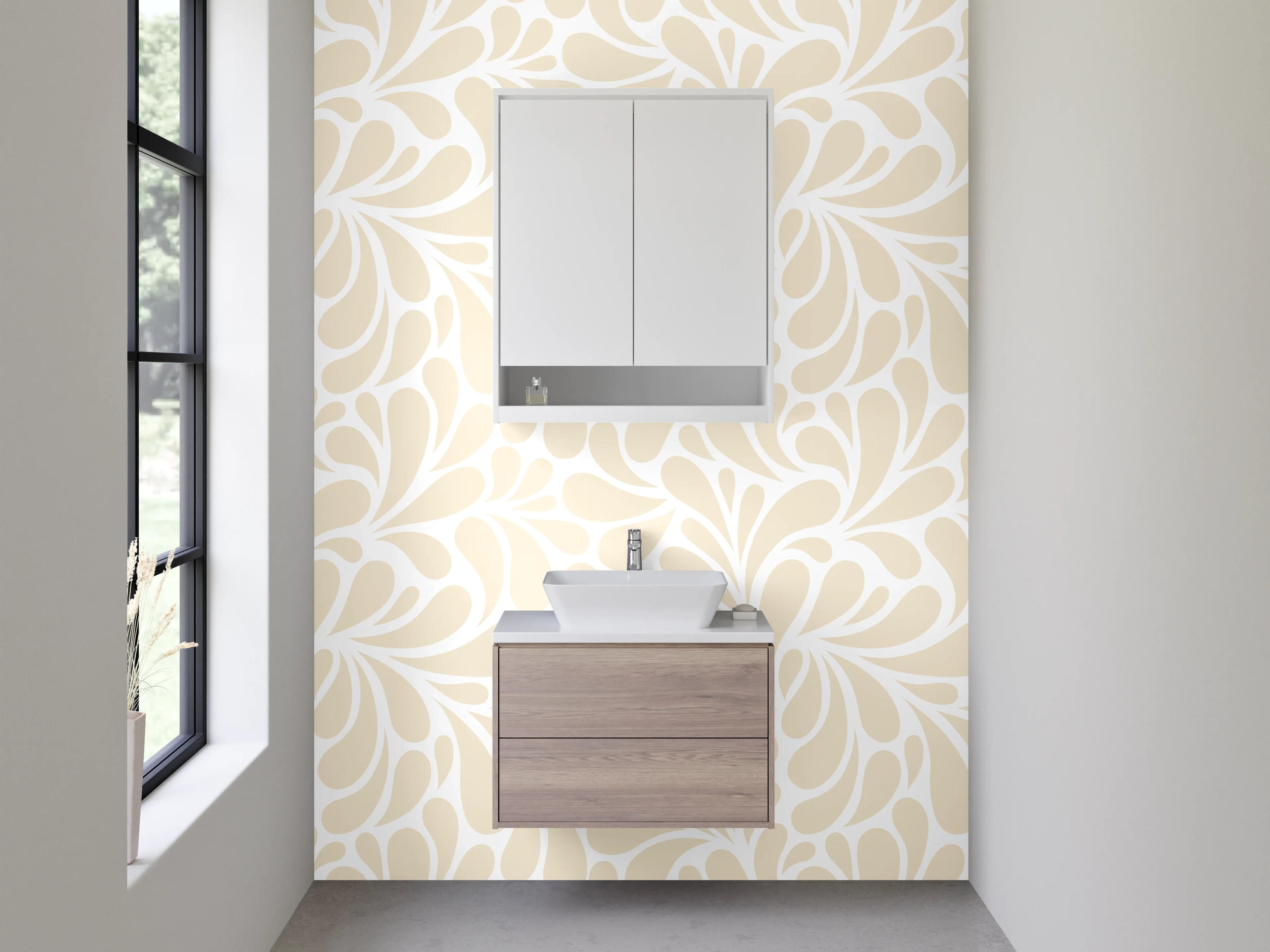 Waschbecken-Rückwand - Verspieltes florales Muster Beige Weiß