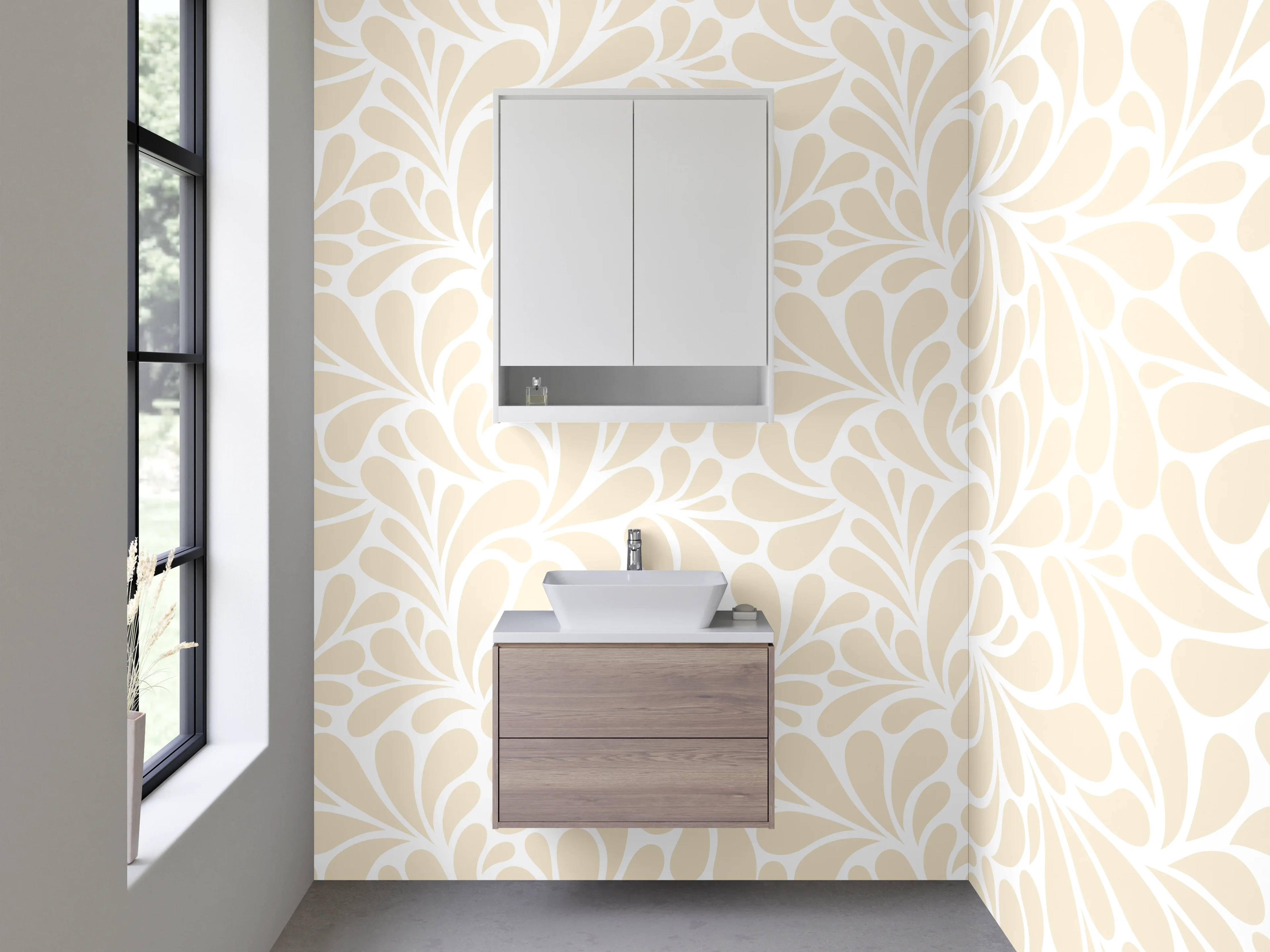 Waschbecken-Rückwand - Verspieltes florales Muster Beige Weiß