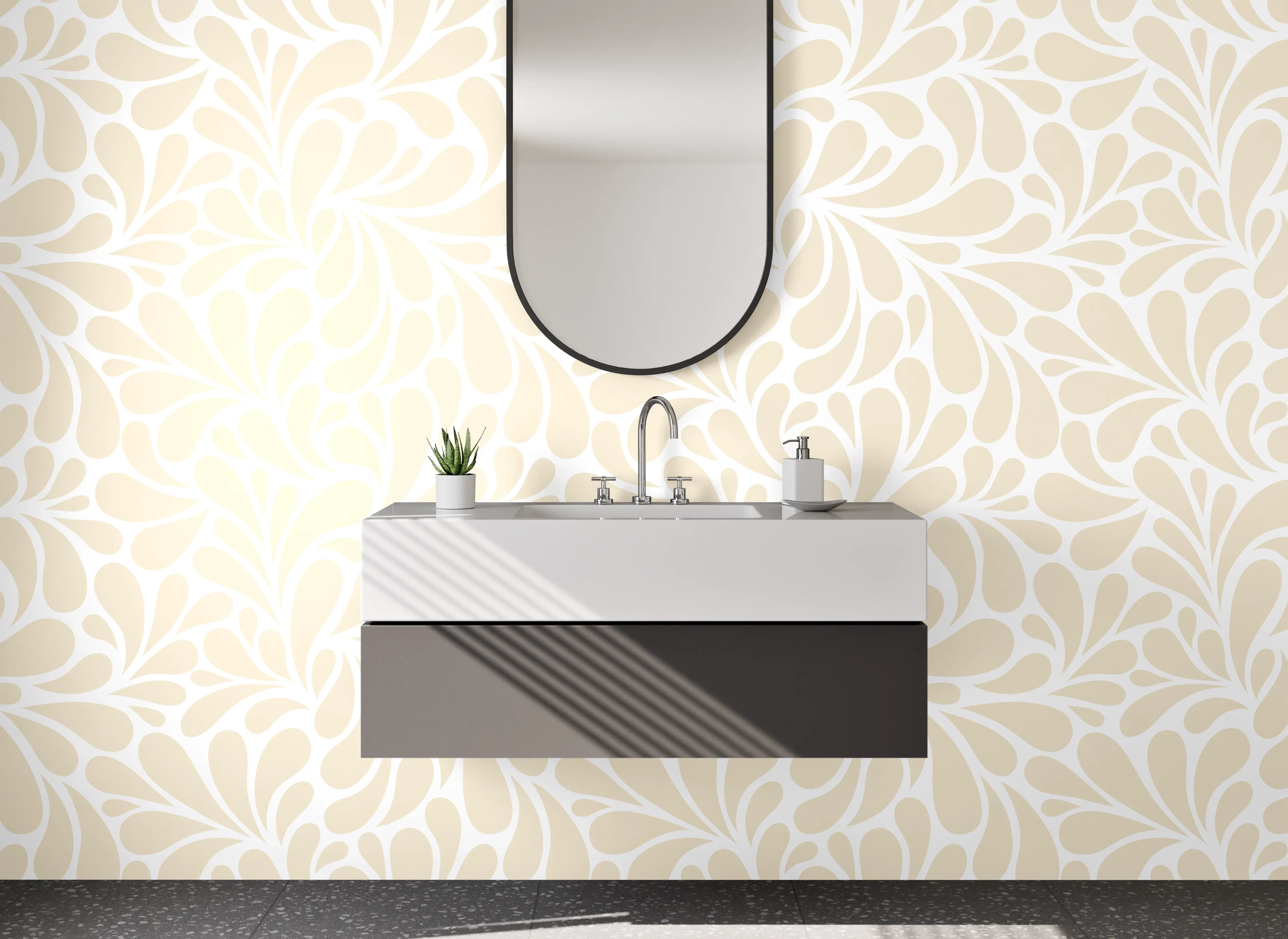 Waschbecken-Rückwand - Verspieltes florales Muster Beige Weiß