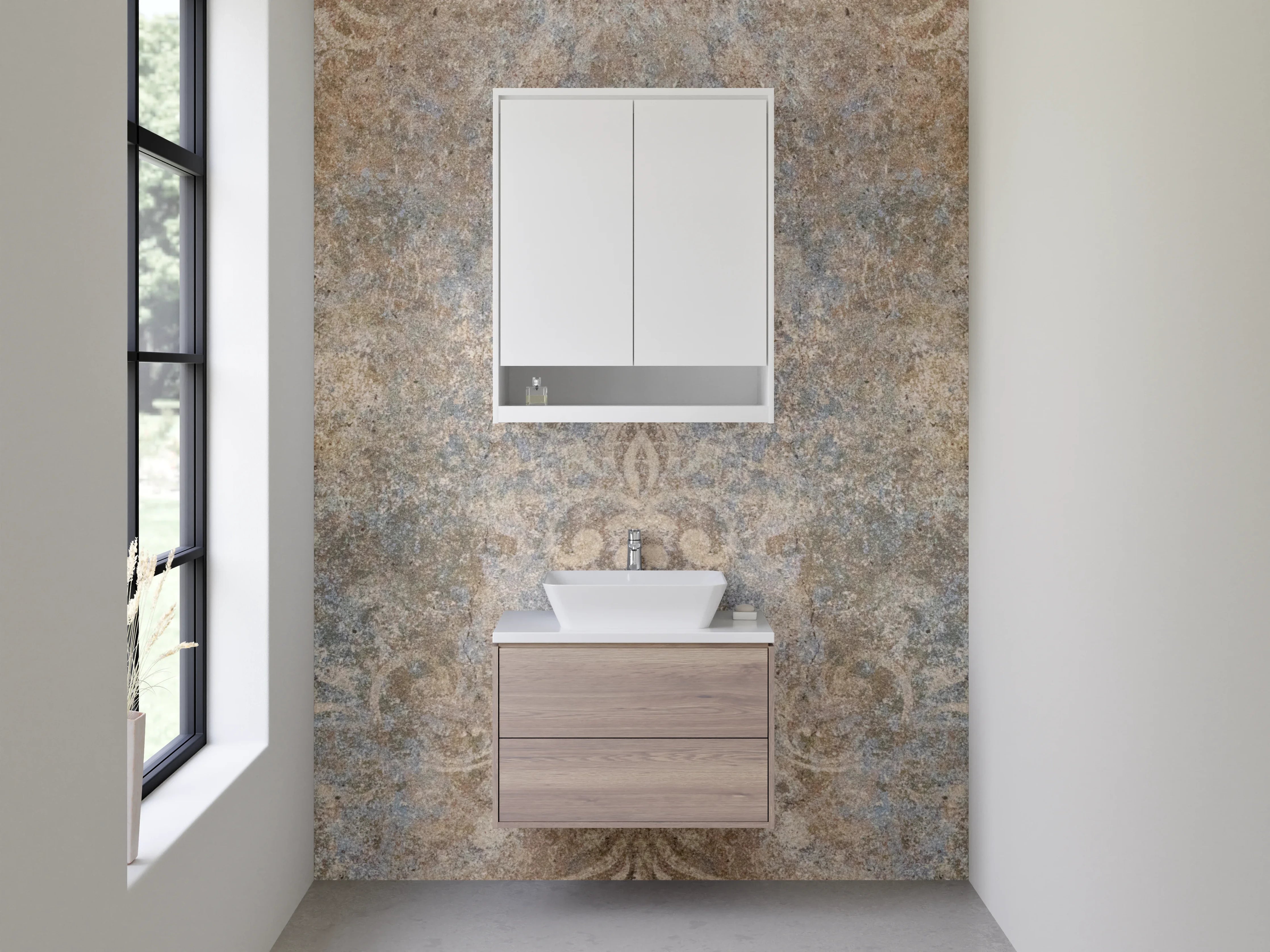 Waschbecken-Rückwand - Vintage Barock Muster Blau Braun
