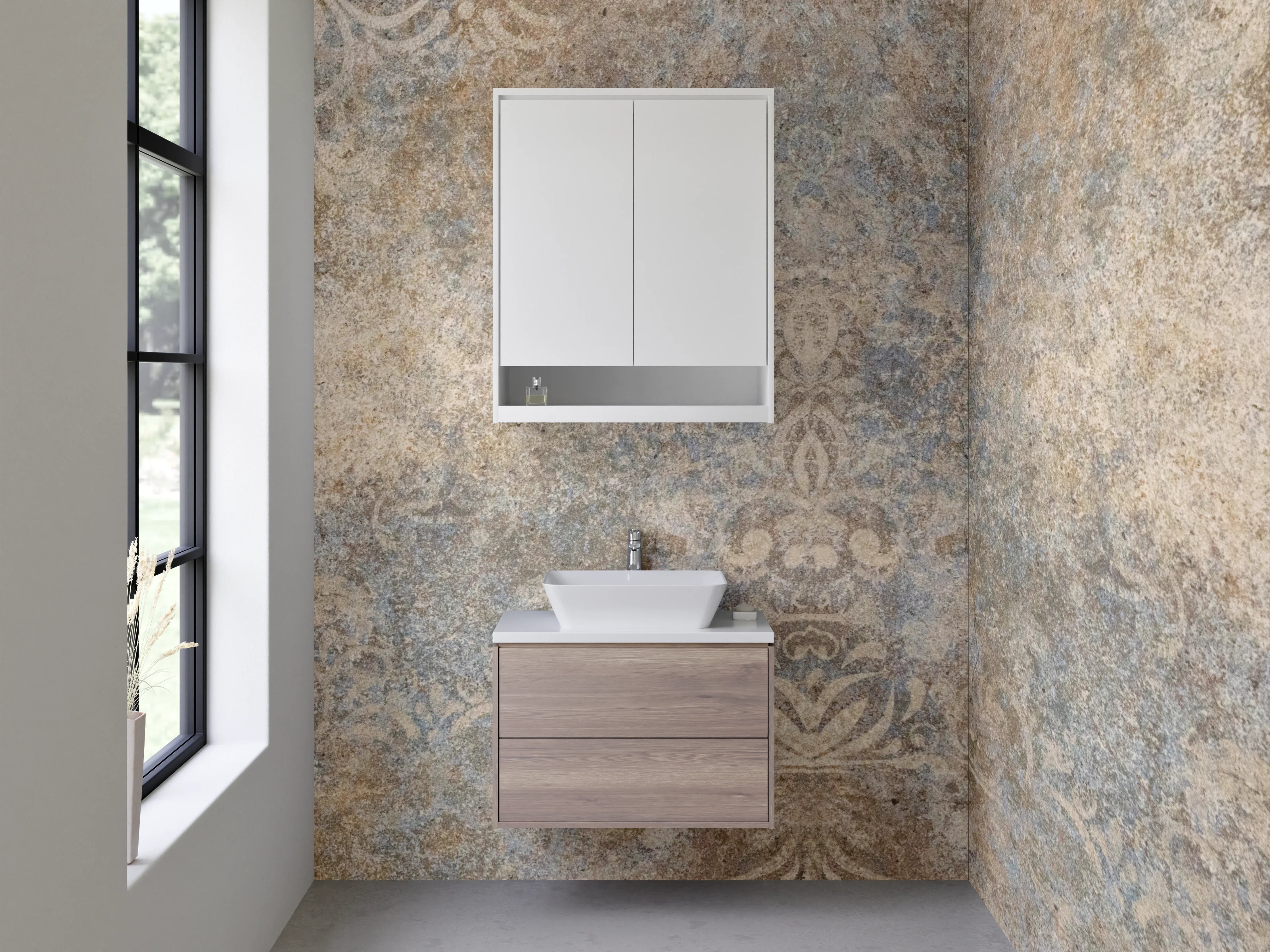 Waschbecken-Rückwand - Vintage Barock Muster Blau Braun