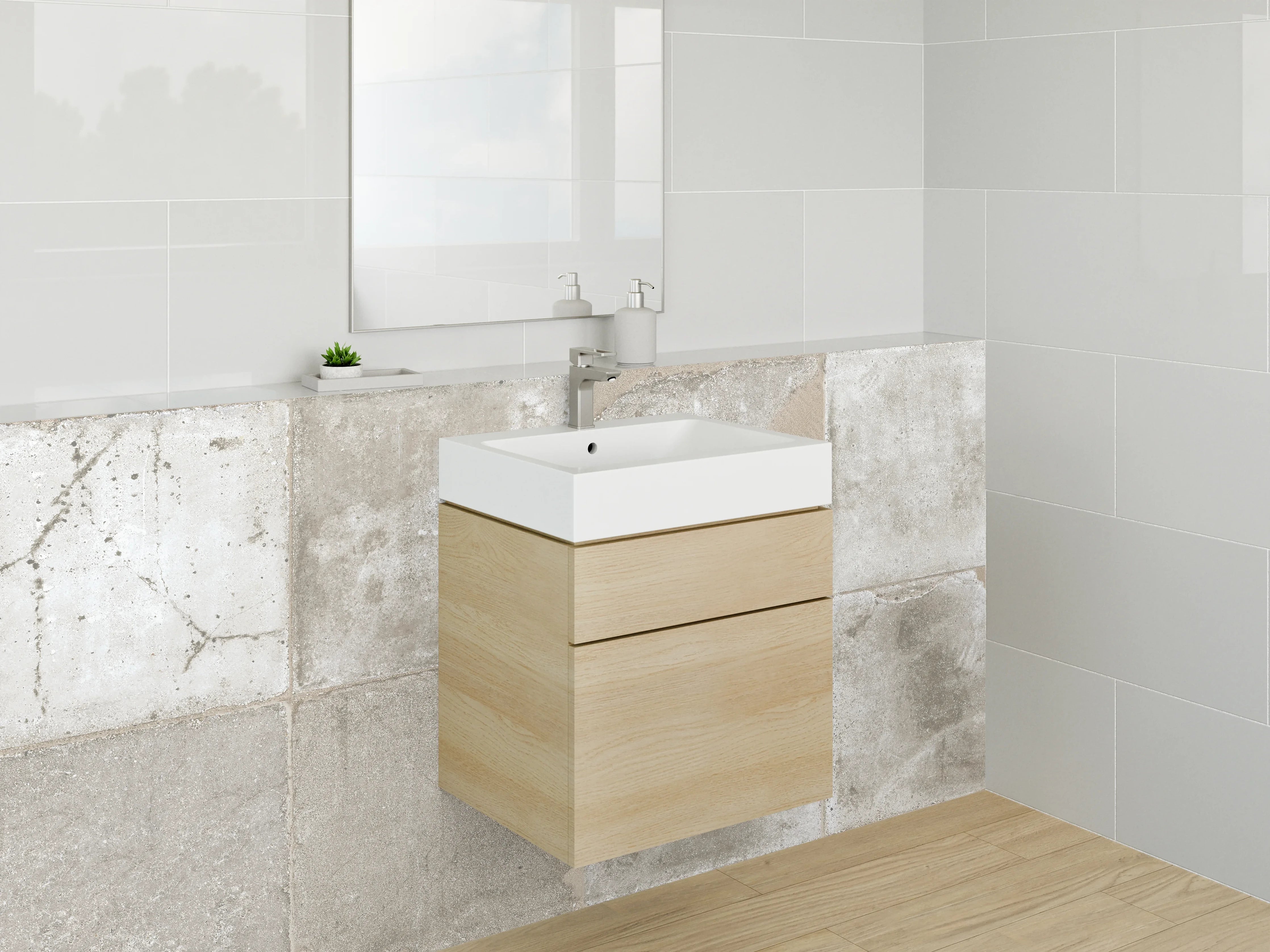 Waschbecken-Rückwand - Vintage Beton Fliesenoptik Weiß-Grau