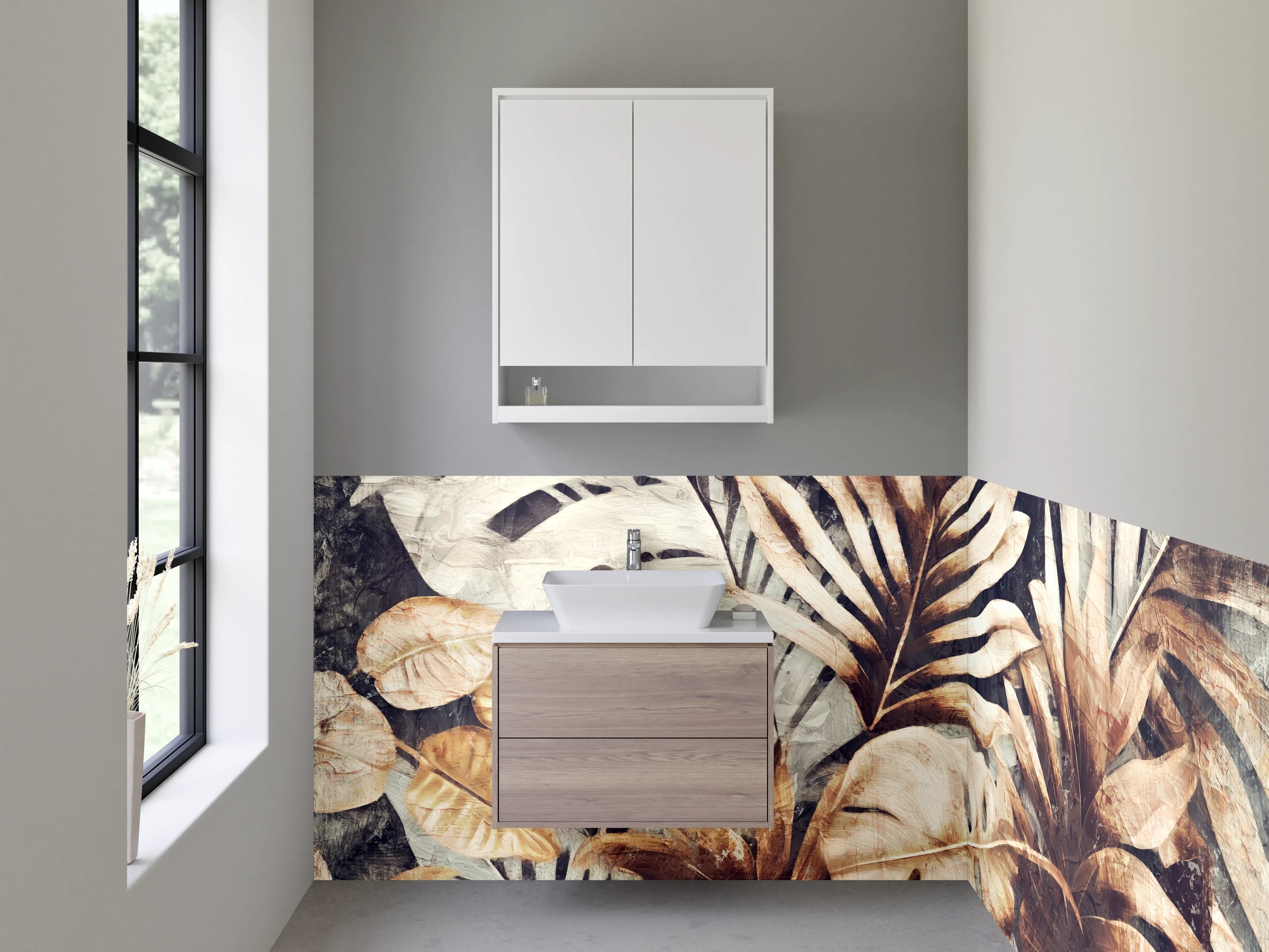 Waschbecken-Rückwand - Vintage Blätter Aquarell Braun Beige