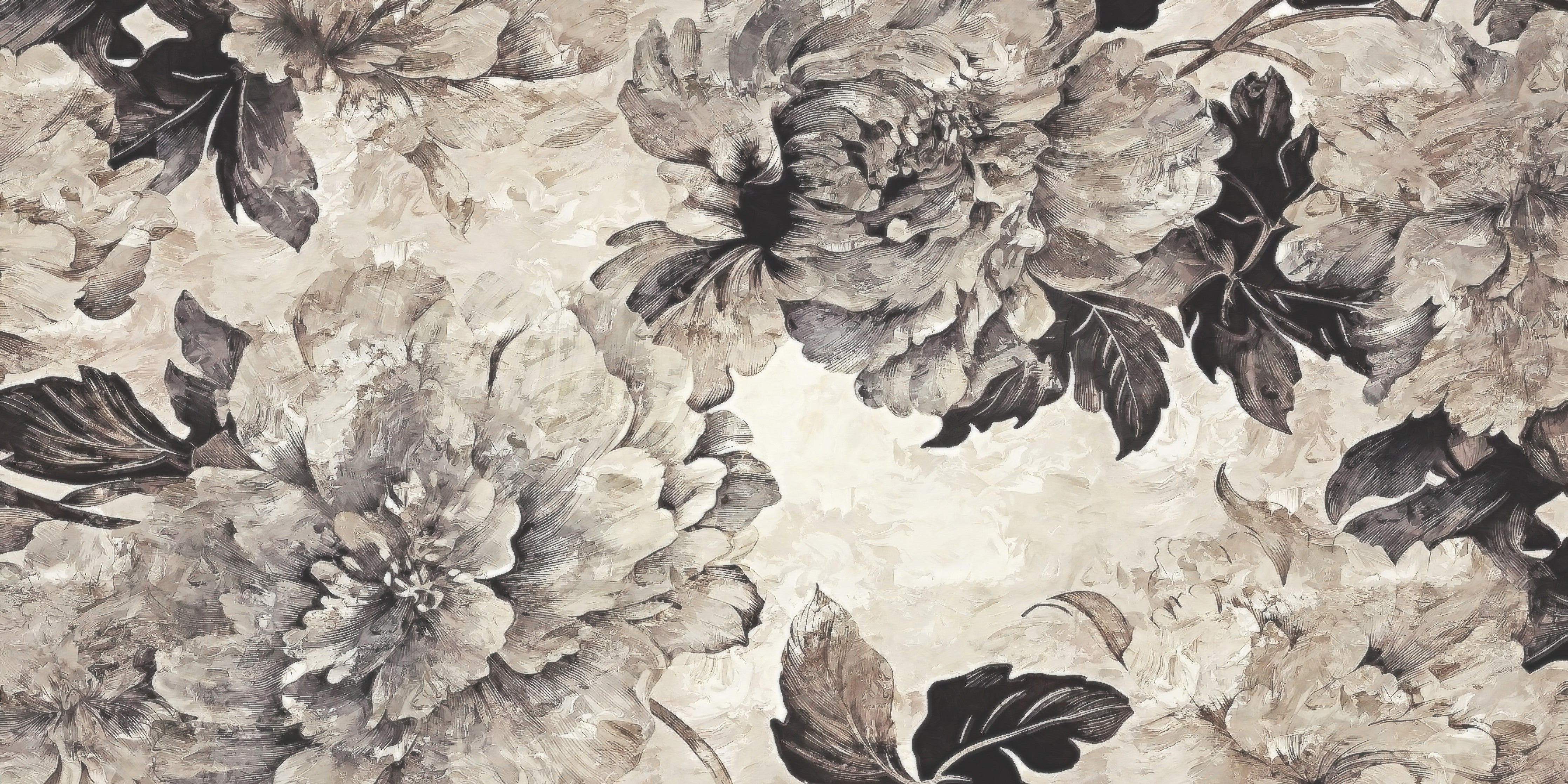 Waschbecken-Rückwand-Vintage Blüten Schwarz-Weiß Aquarell