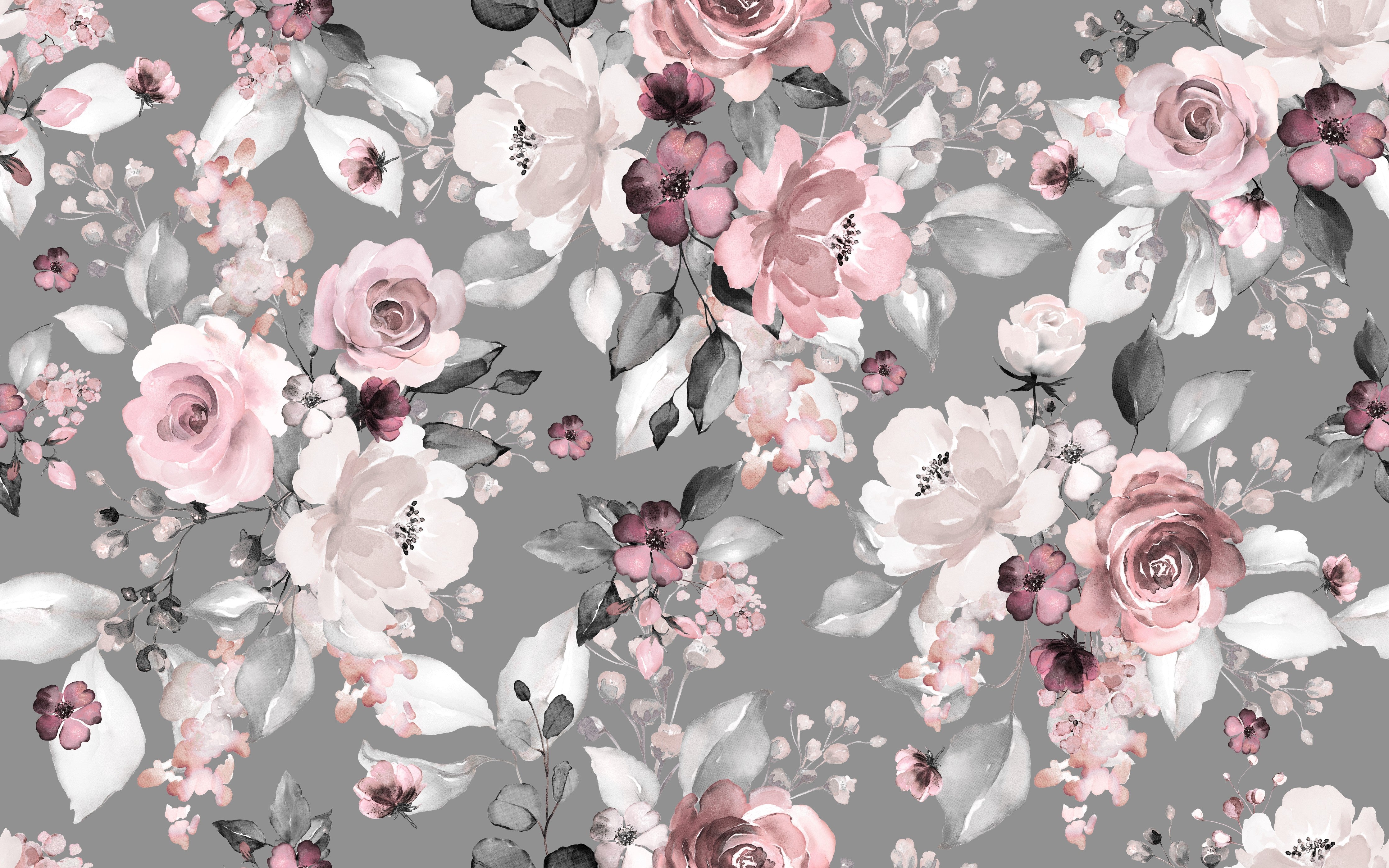 Waschbecken-Rückwand-Vintage Blumenmuster Grau Rosa