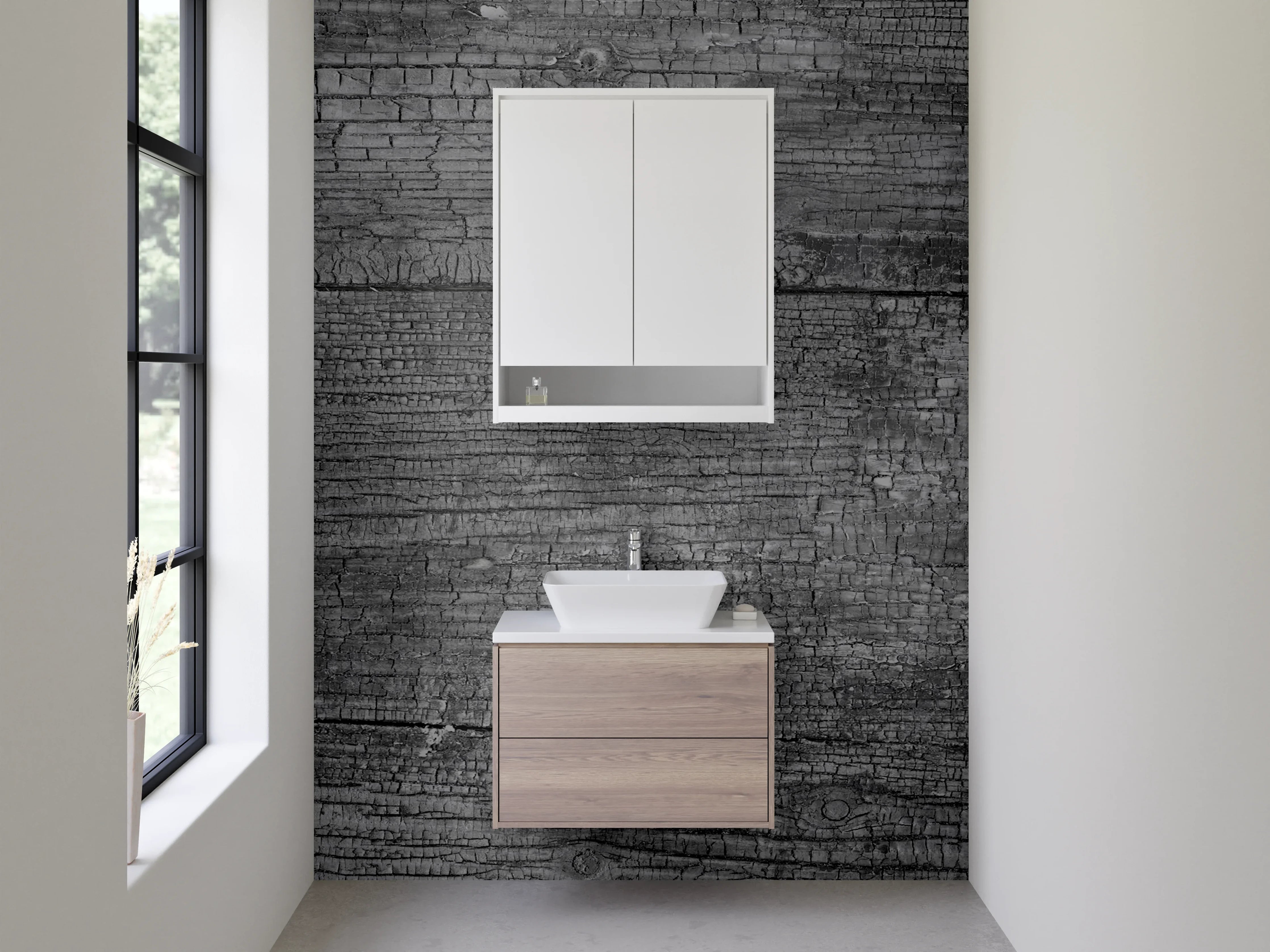 Waschbecken-Rückwand - Vintage Holzoptik Grau Wanddekor
